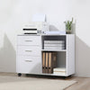 HOMCOM Modern Lateral Filing Cabinet, 3 Drawer File Cabinet for Letter and A4 Size Documents, Mobile, Printer Stand with Open Shelves, Rolling Wheels, White