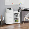 HOMCOM Modern Lateral Filing Cabinet, 3 Drawer File Cabinet for Letter and A4 Size Documents, Mobile, Printer Stand with Open Shelves, Rolling Wheels, White