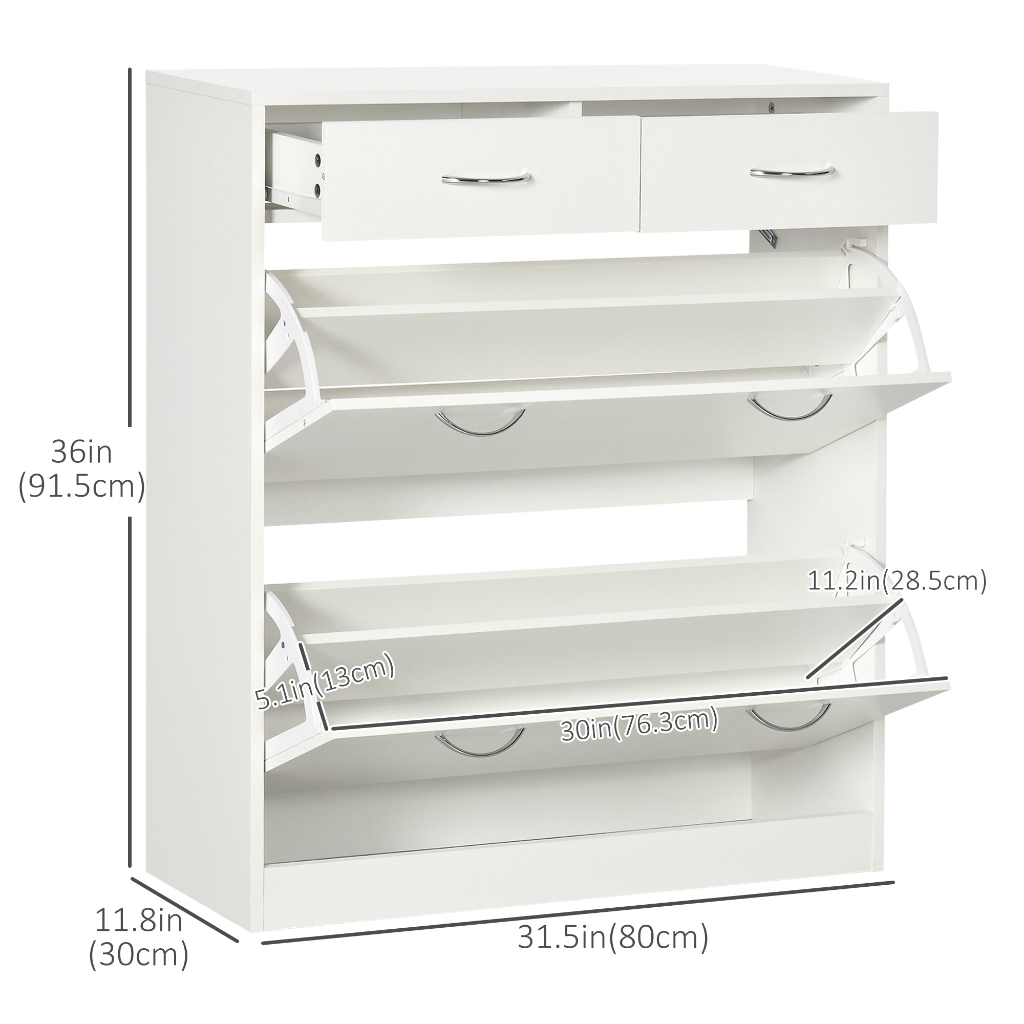 HOMCOM Narrow Shoe Cabinet for Entryway Hallway, Shoe Storage Cabinet with 2 Flip Drawers, 2 Slide Out Drawers and Adjustable Shelves for 12 Pairs of Shoes, White