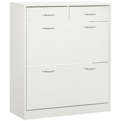 HOMCOM Narrow Shoe Cabinet for Entryway Hallway, Shoe Storage Cabinet with 2 Flip Drawers, 2 Slide Out Drawers and Adjustable Shelves for 12 Pairs of Shoes, White