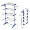 HOMCOM 4-Tier Clothes Drying Rack, Stainless Steel Laundry Rack with 2 Side Wings and 6 Castors, Collapsible Adjustable Clothes Airer for Indoor Outdoor, Blue