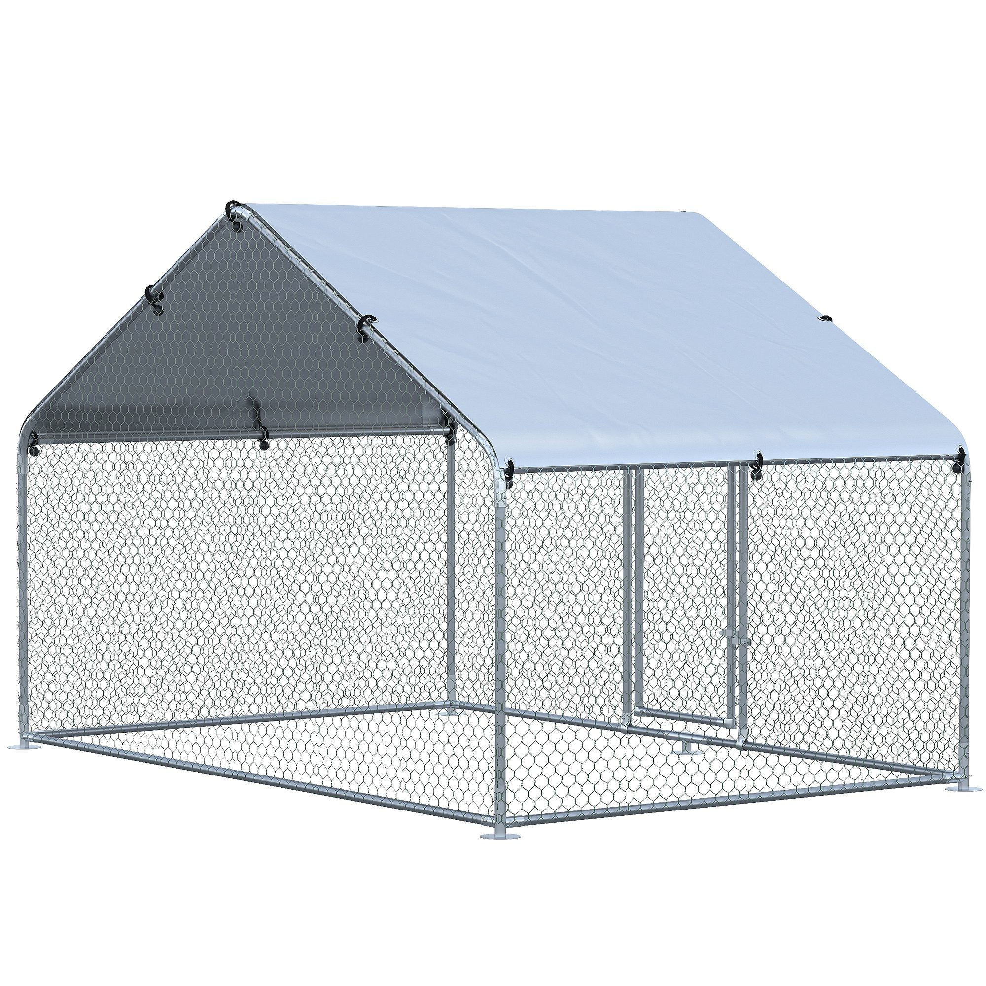 PawHut 9.8' x 6.6' Metal Chicken Coop, Galvanized Walk-in Hen House, Poultry Cage with 1.25" Tube, Waterproof UV-Protection Cover for Rabbits, Ducks