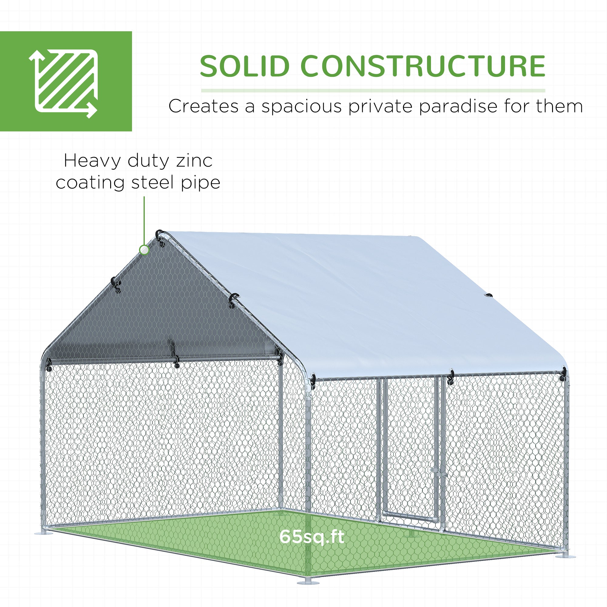 PawHut 9.8' x 6.6' Metal Chicken Coop, Galvanized Walk-in Hen House, Poultry Cage with 1.25" Tube, Waterproof UV-Protection Cover for Rabbits, Ducks