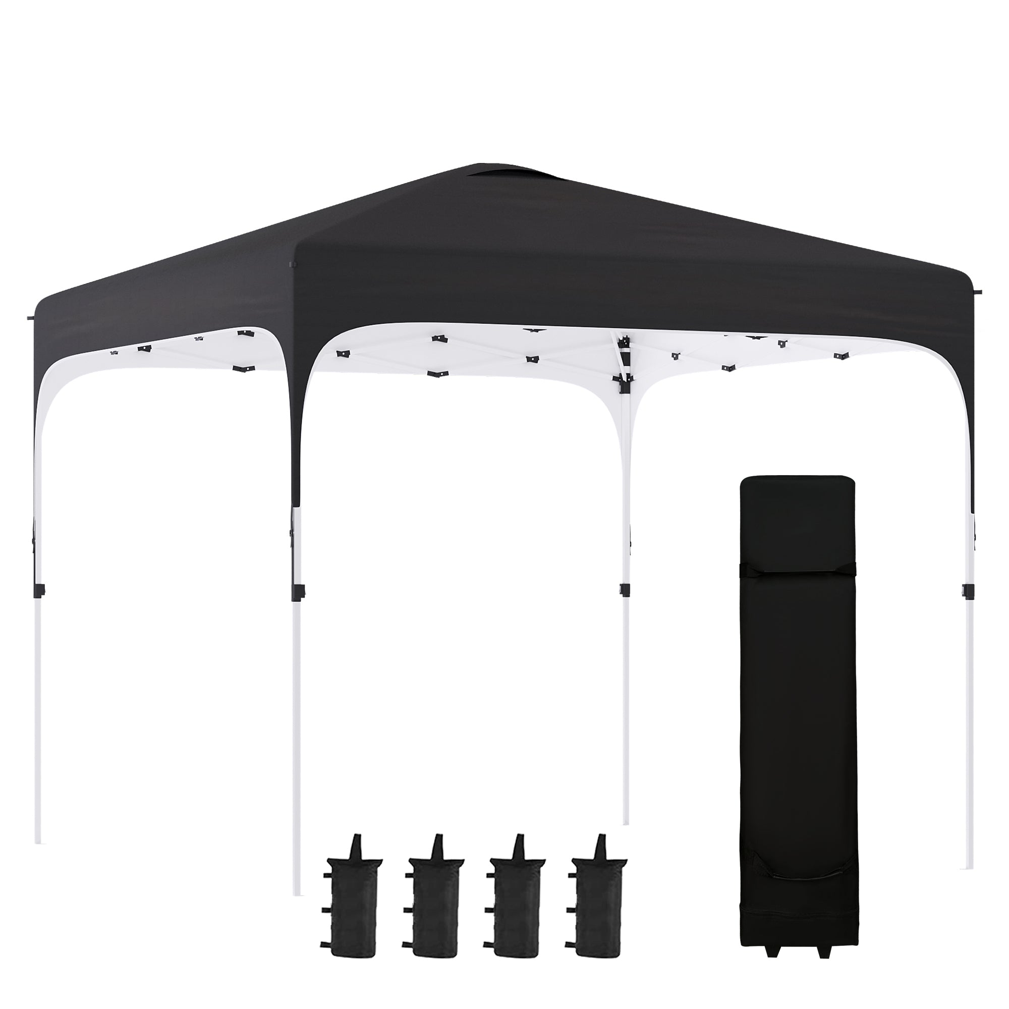 Outsunny 10' x 10' Pop Up Canopy Tent with Sand Bags, UPF 50+ Instant Sun Shelter, Tents for Parties, Height Adjustable, with Wheeled Carry Bag, for Outdoor, Garden, Patio, Black