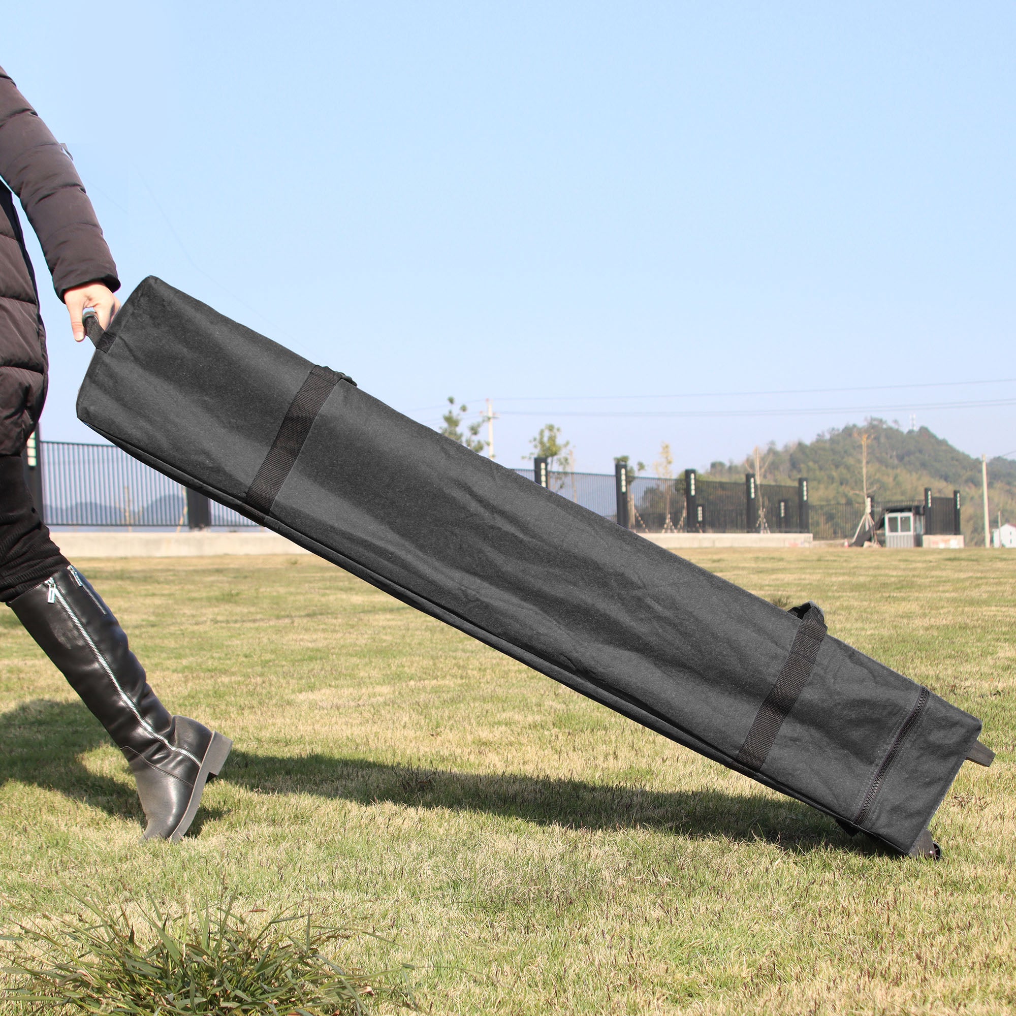 Outsunny 10' x 10' Pop Up Canopy Tent with Sand Bags, UPF 50+ Instant Sun Shelter, Tents for Parties, Height Adjustable, with Wheeled Carry Bag, for Outdoor, Garden, Patio, Black