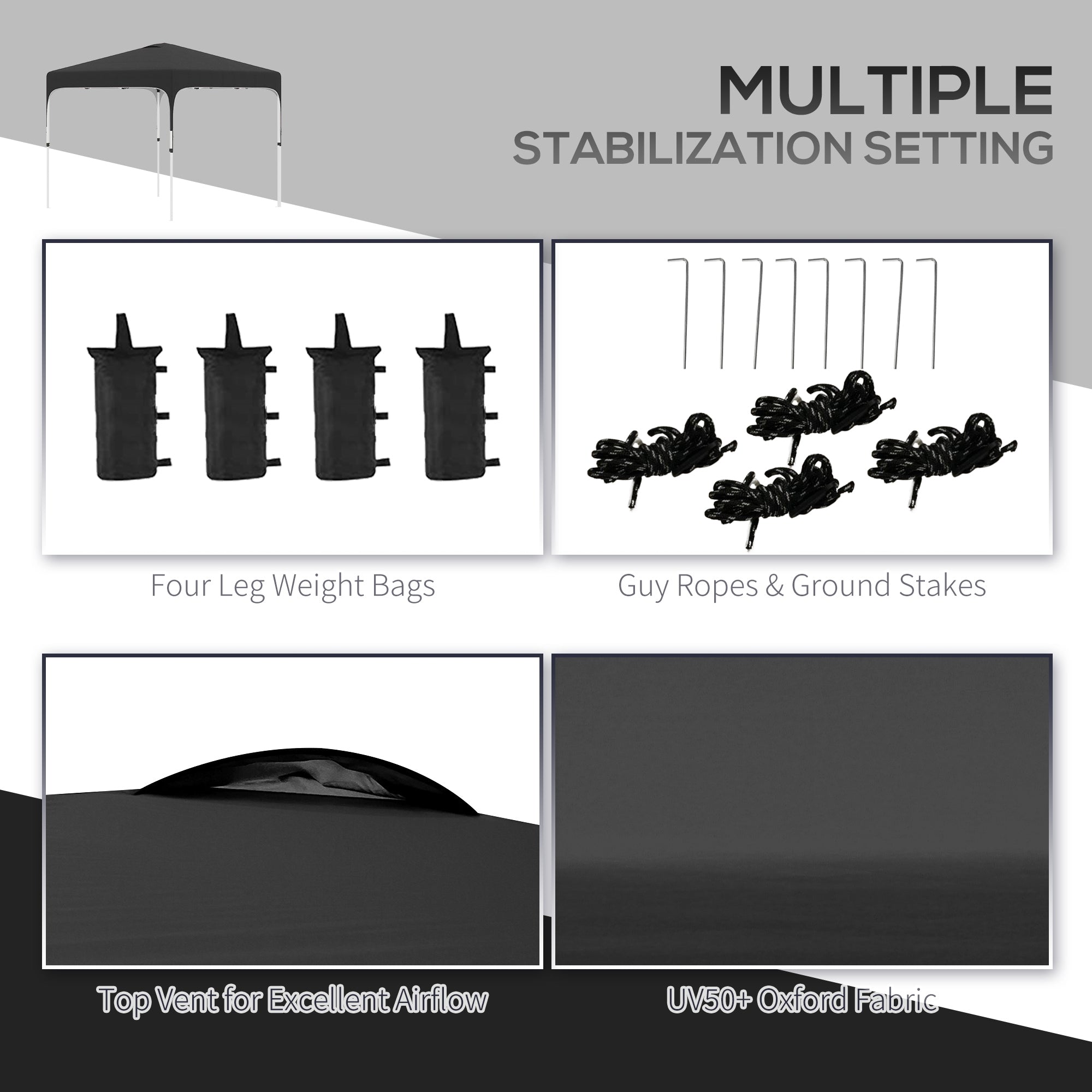 Outsunny 10' x 10' Pop Up Canopy Tent with Sand Bags, UPF 50+ Instant Sun Shelter, Tents for Parties, Height Adjustable, with Wheeled Carry Bag, for Outdoor, Garden, Patio, Black