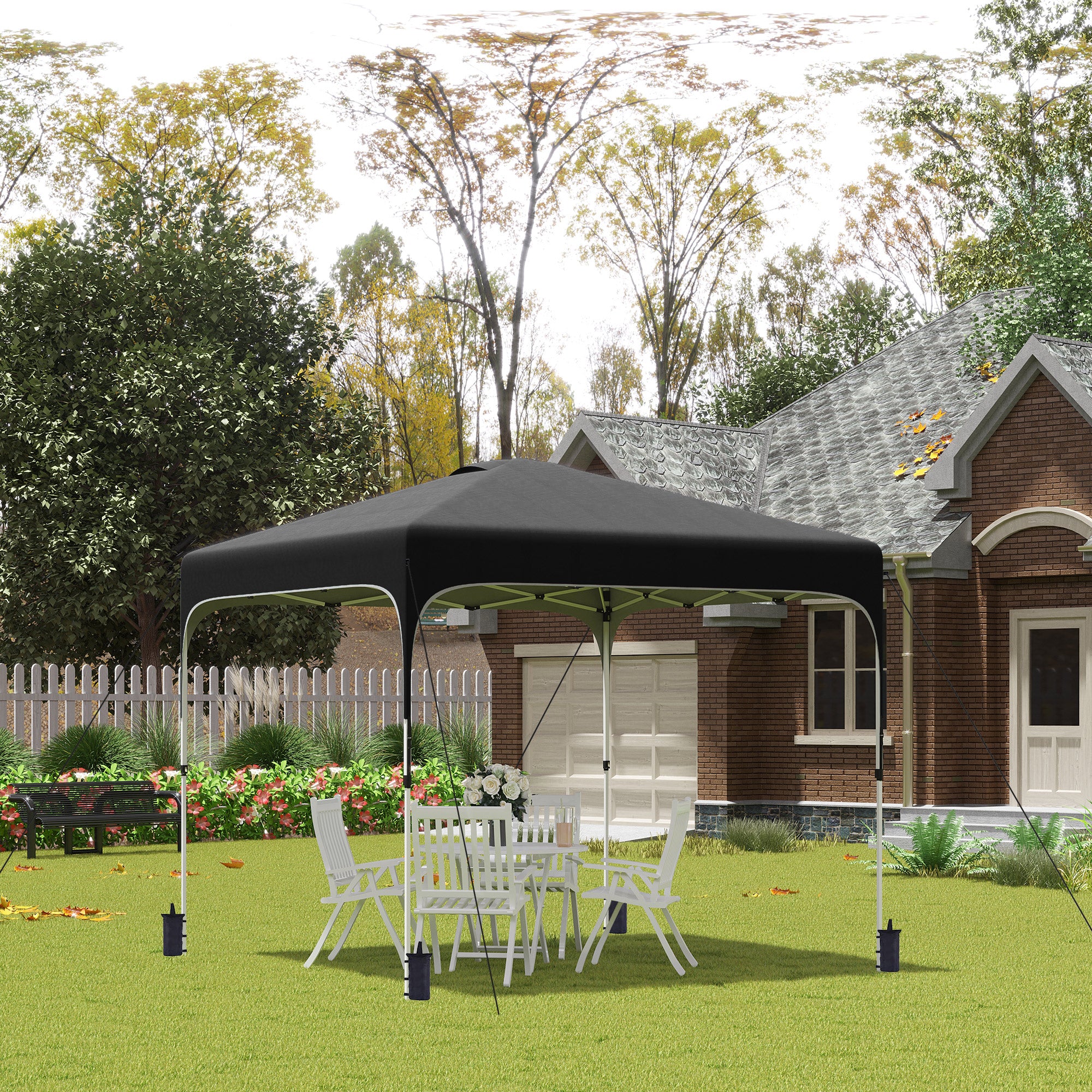 Outsunny 10' x 10' Pop Up Canopy Tent with Sand Bags, UPF 50+ Instant Sun Shelter, Tents for Parties, Height Adjustable, with Wheeled Carry Bag, for Outdoor, Garden, Patio, Black