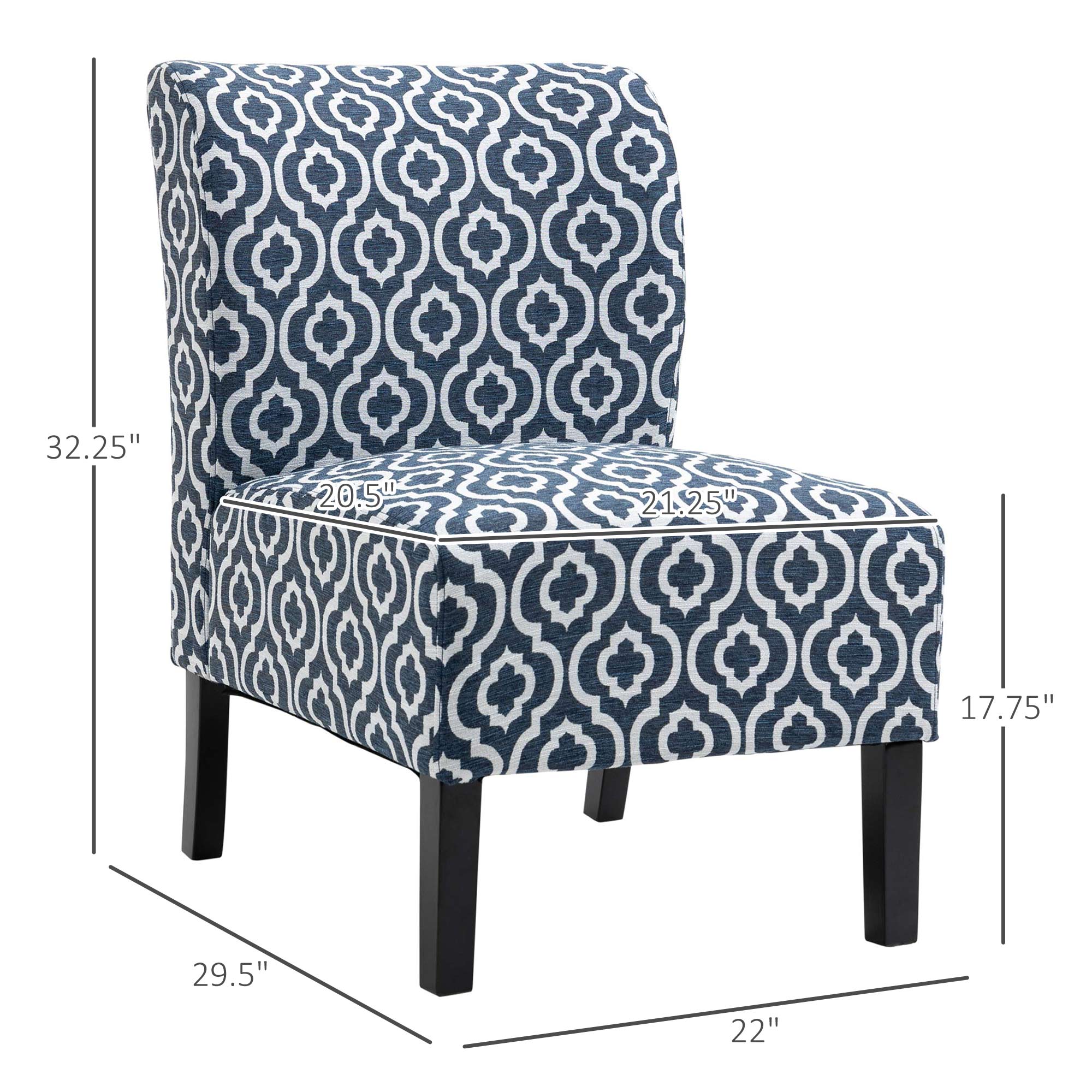 HOMCOM Armless Accent Chair for Bedroom, Upholstered Slipper Side Chair for Living Room with Wood Legs, Blue