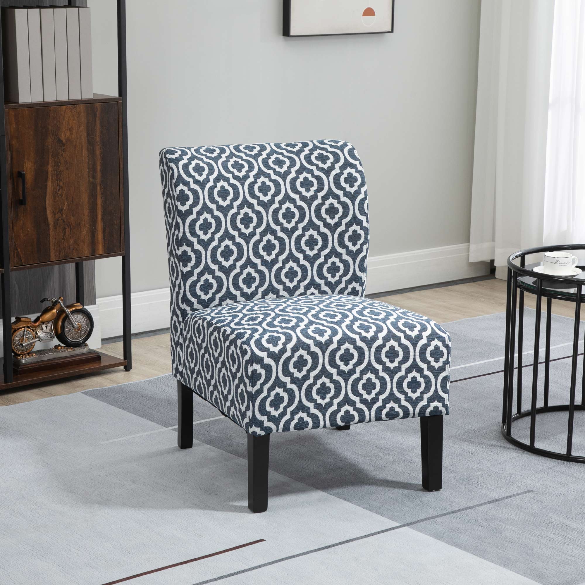 HOMCOM Armless Accent Chair for Bedroom, Upholstered Slipper Side Chair for Living Room with Wood Legs, Blue