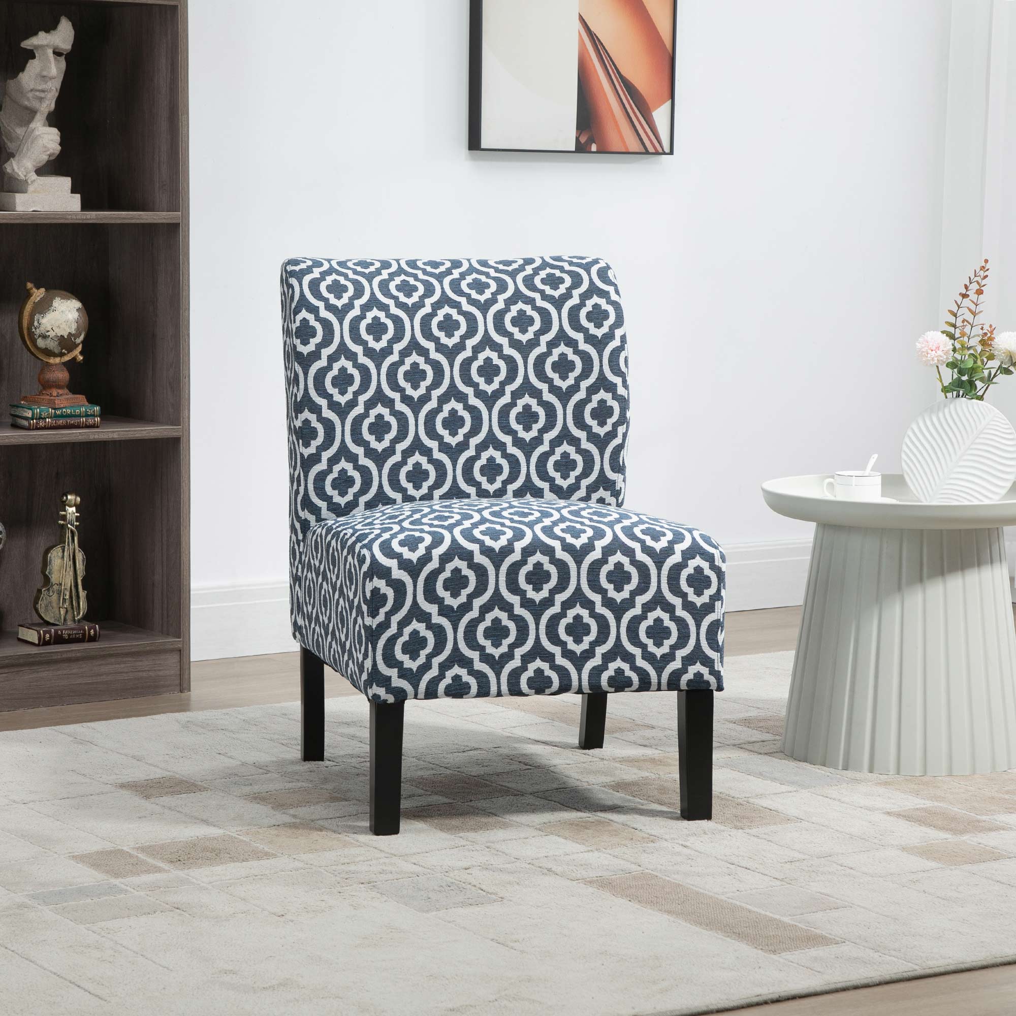 HOMCOM Armless Accent Chair for Bedroom, Upholstered Slipper Side Chair for Living Room with Wood Legs, Blue