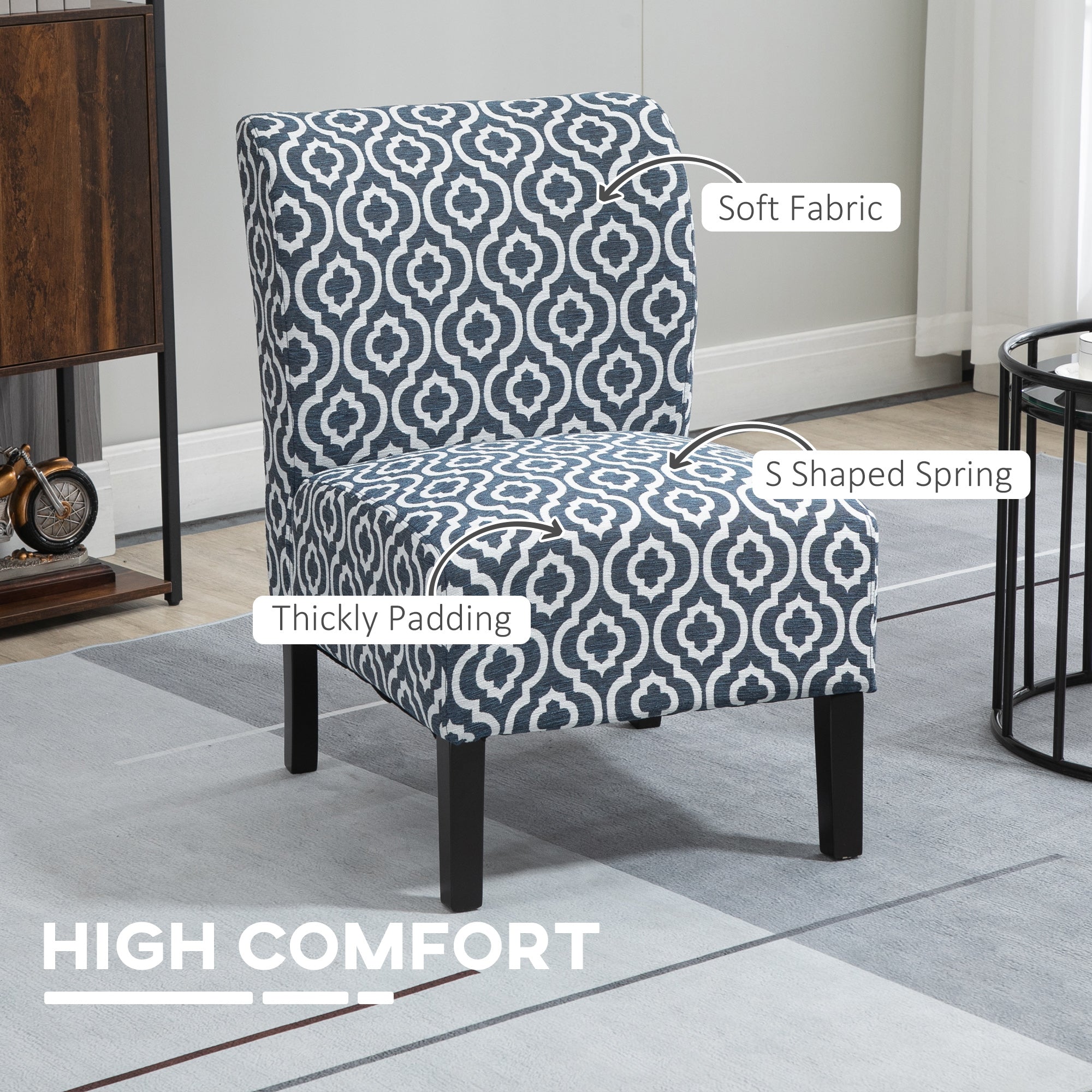 HOMCOM Armless Accent Chair for Bedroom, Upholstered Slipper Side Chair for Living Room with Wood Legs, Blue
