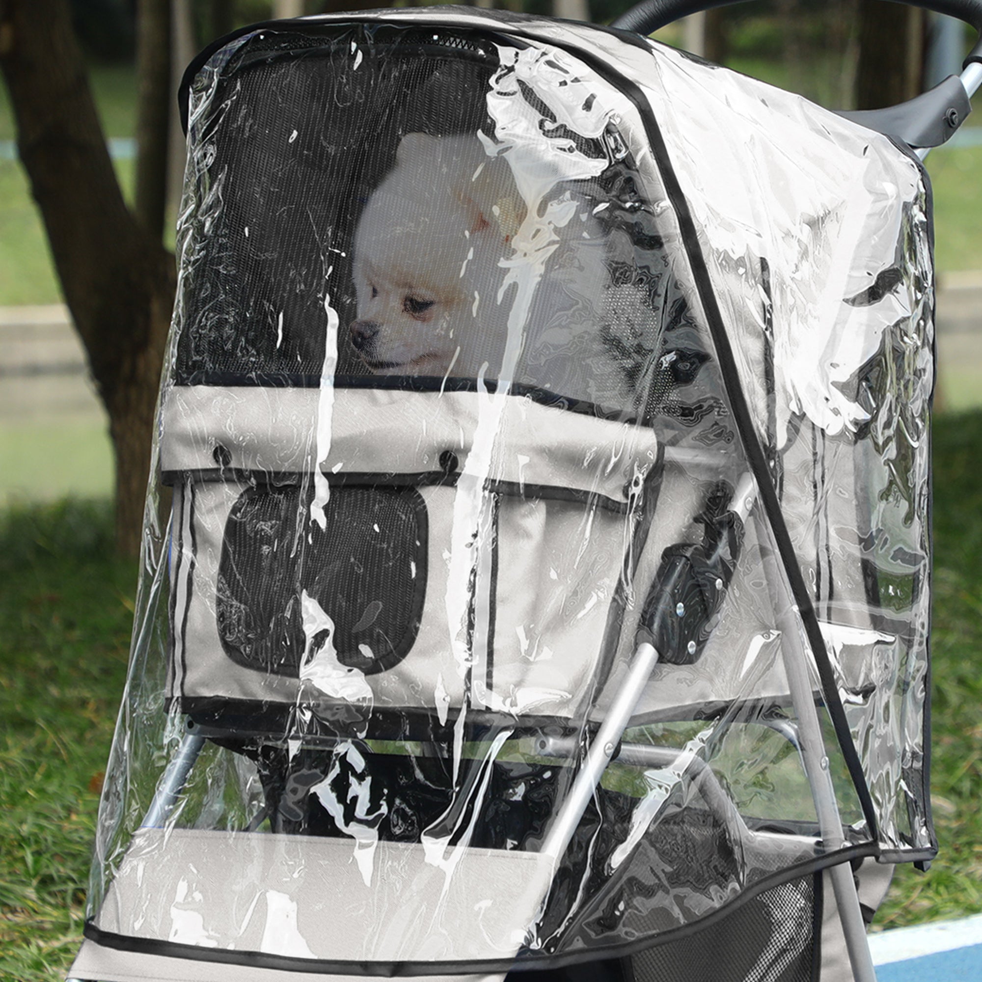 PawHut Dog Stroller Rain Cover, Cover for Dog Pram Stroller Buggy w/ Rear Side Entry