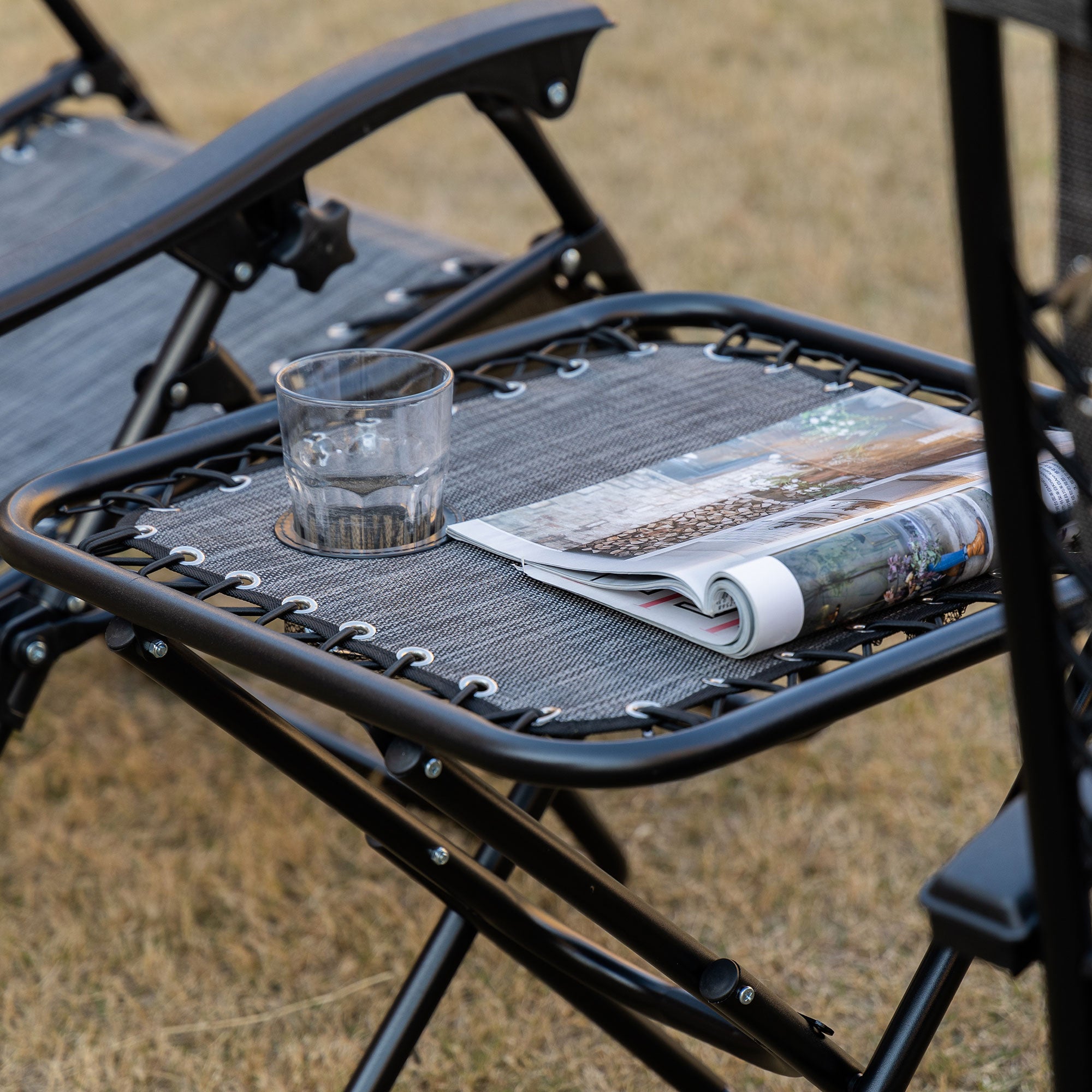 Outsunny Zero Gravity Chair Set of 2 with Side Table, Folding Lounge Chair with Cupholders & Pillows, Patio Chair Set for Pool, Backyard, Lawn, Beach, Grey