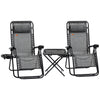 Outsunny Zero Gravity Chair Set of 2 with Side Table, Folding Lounge Chair with Cupholders & Pillows, Patio Chair Set for Pool, Backyard, Lawn, Beach, Grey