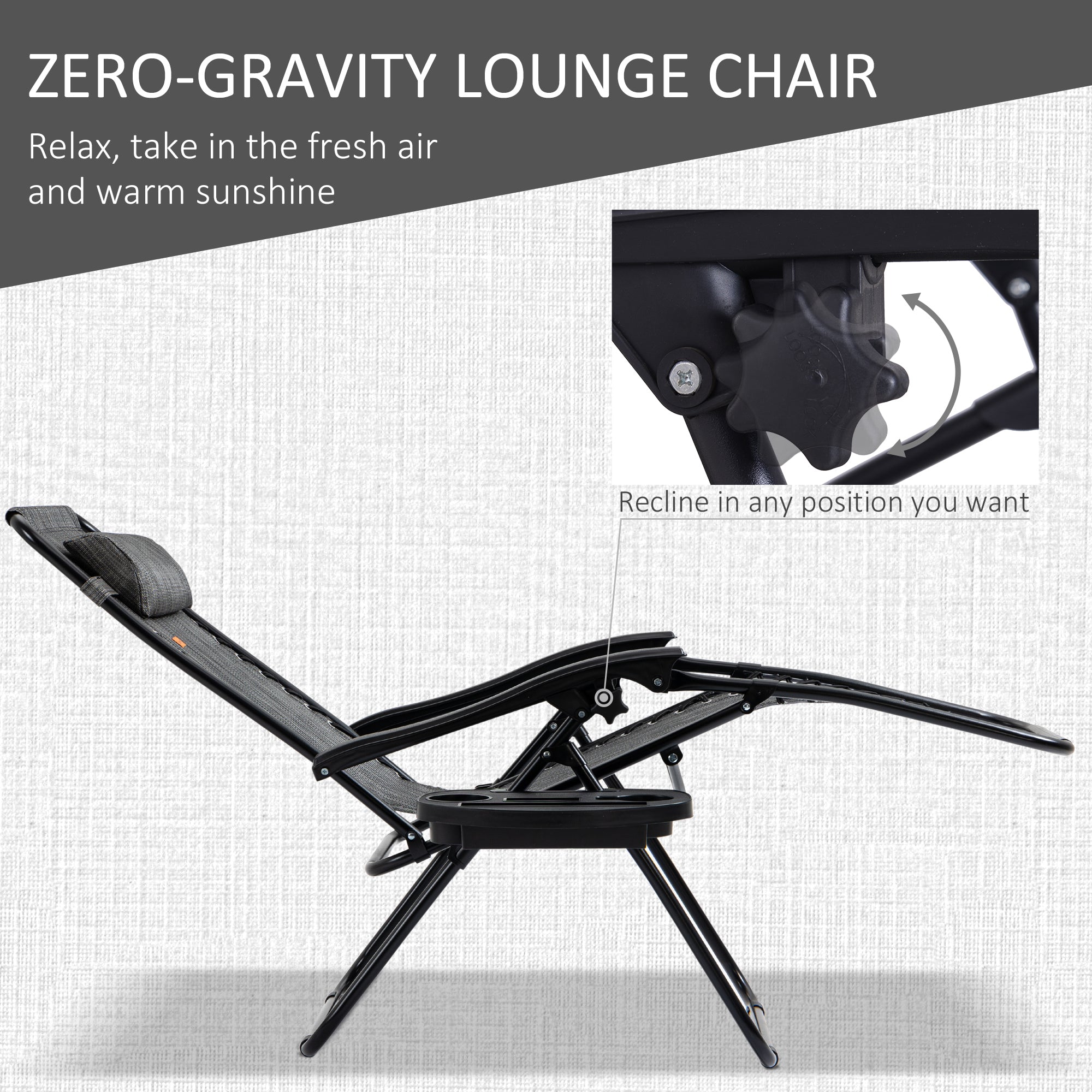 Outsunny Zero Gravity Chair Set of 2 with Side Table, Folding Lounge Chair with Cupholders & Pillows, Patio Chair Set for Pool, Backyard, Lawn, Beach, Grey