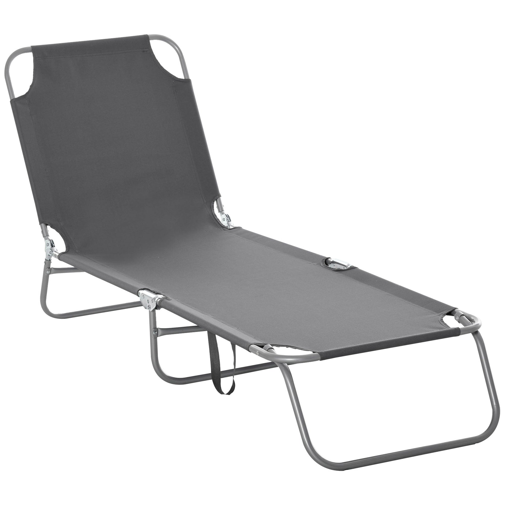 Outsunny Folding Outdoor Lounge Chair, Portable Reclining Beach Lounger with Breathable Mesh Fabric, Sun Lounge Bed Camping Cot for Patio, Garden, Poolside, Grey
