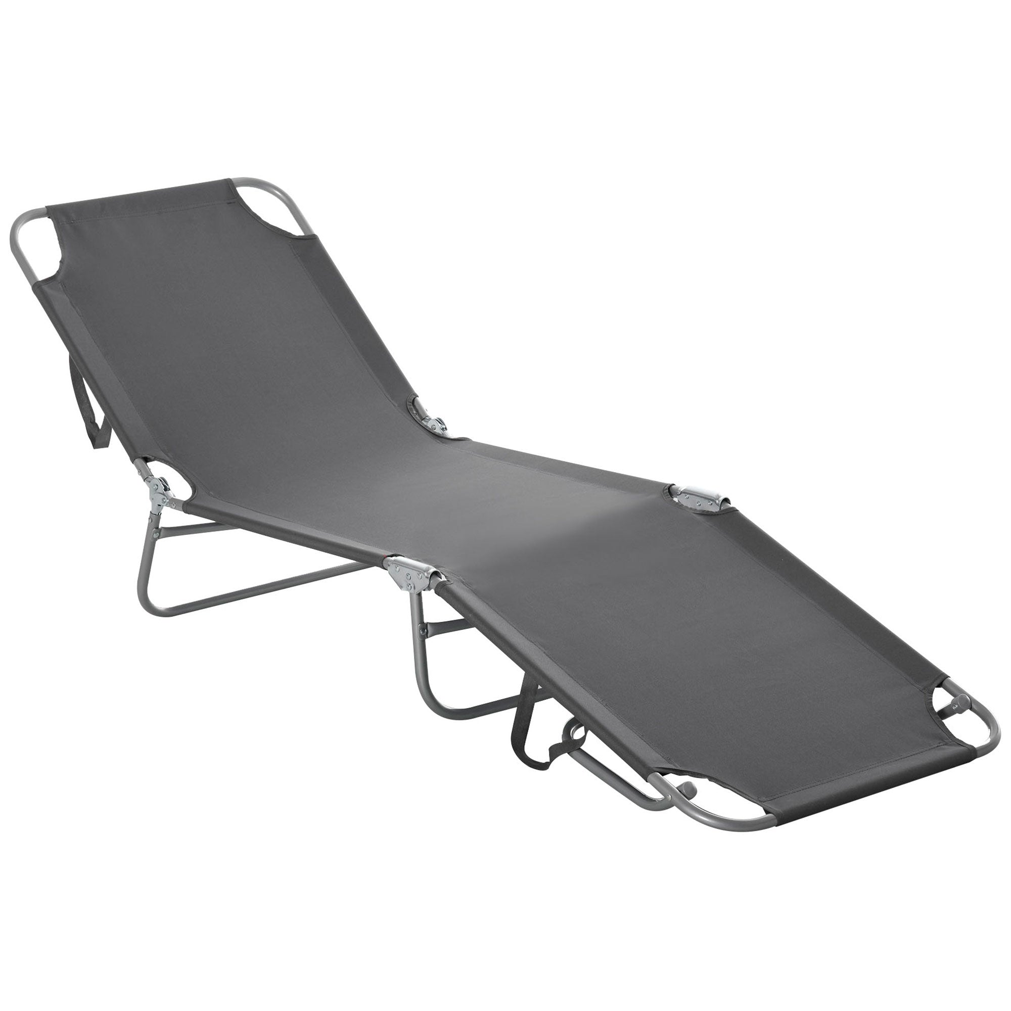 Outsunny Folding Outdoor Lounge Chair, Portable Reclining Beach Lounger with Breathable Mesh Fabric, Sun Lounge Bed Camping Cot for Patio, Garden, Poolside, Grey