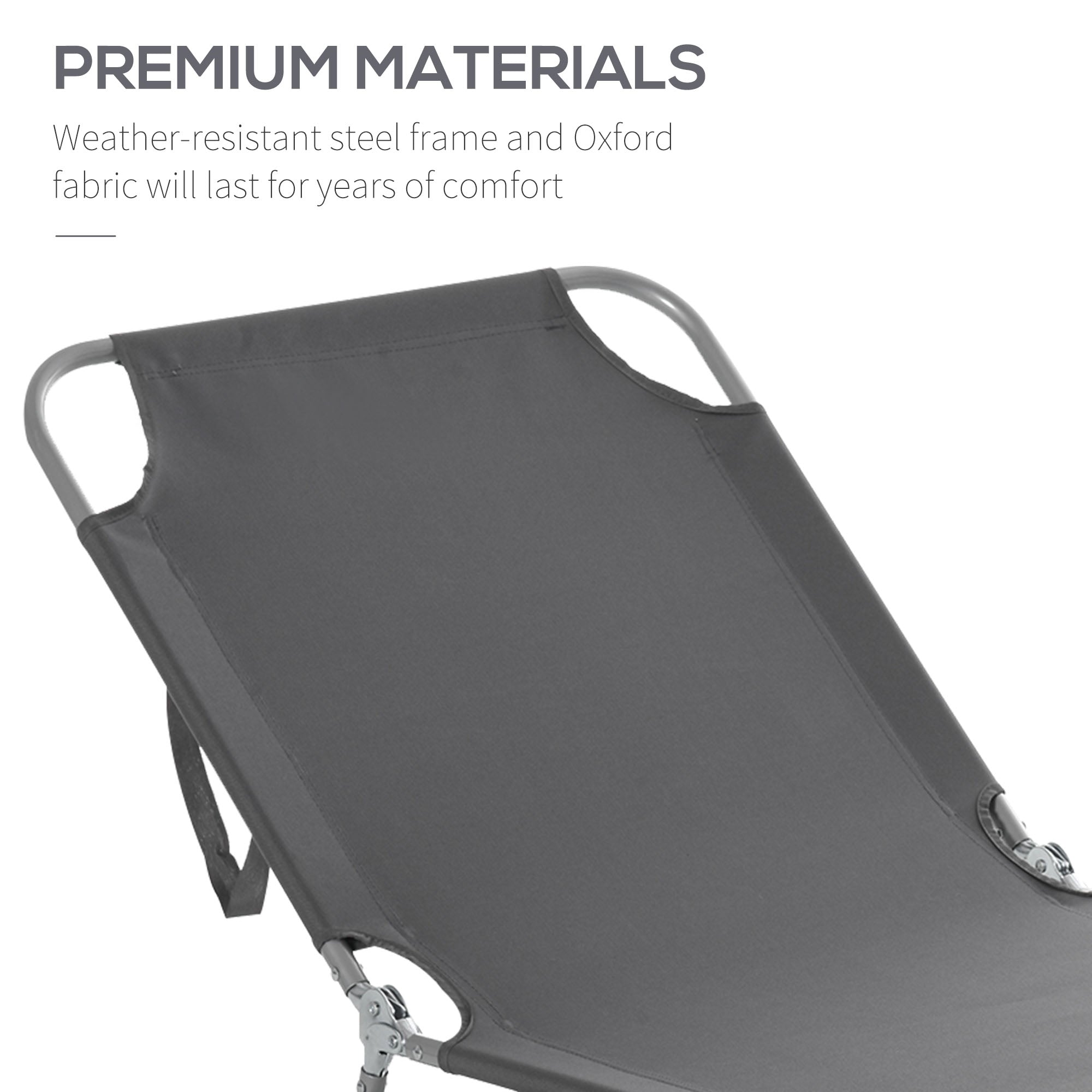 Outsunny Folding Outdoor Lounge Chair, Portable Reclining Beach Lounger with Breathable Mesh Fabric, Sun Lounge Bed Camping Cot for Patio, Garden, Poolside, Grey