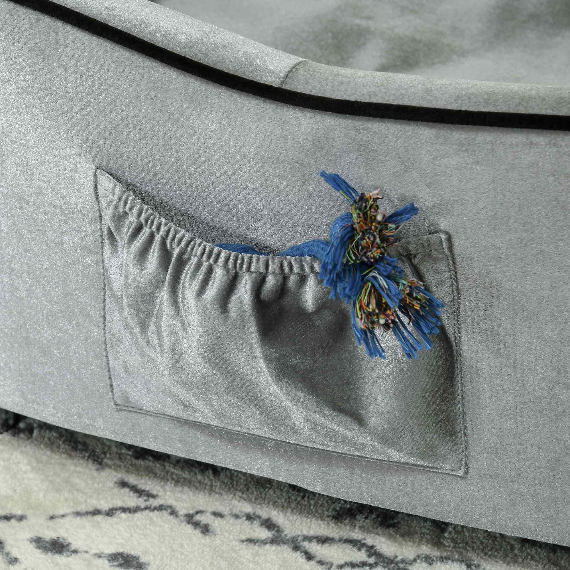 PawHut Dog Sofa Bed for Miniature Dogs, Pet Chair Couch Kitten Lounge with Soft Washable Cushion, Thick Sponge, Wooden Frame, Storage Pocket, 69 x 49 x 38cm - Silver-Tone