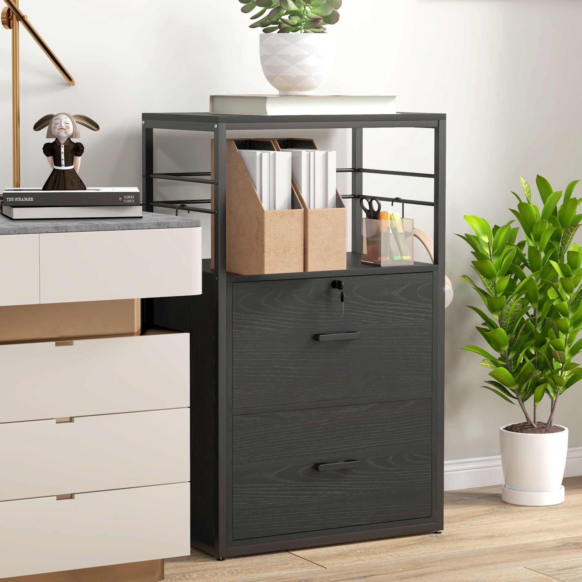 Vinsetto Vertical Filing Cabinet with Keys, Lockable File Cabinet with Adjustable Hanging Bar for Letter, A4 and Legal Size, 41