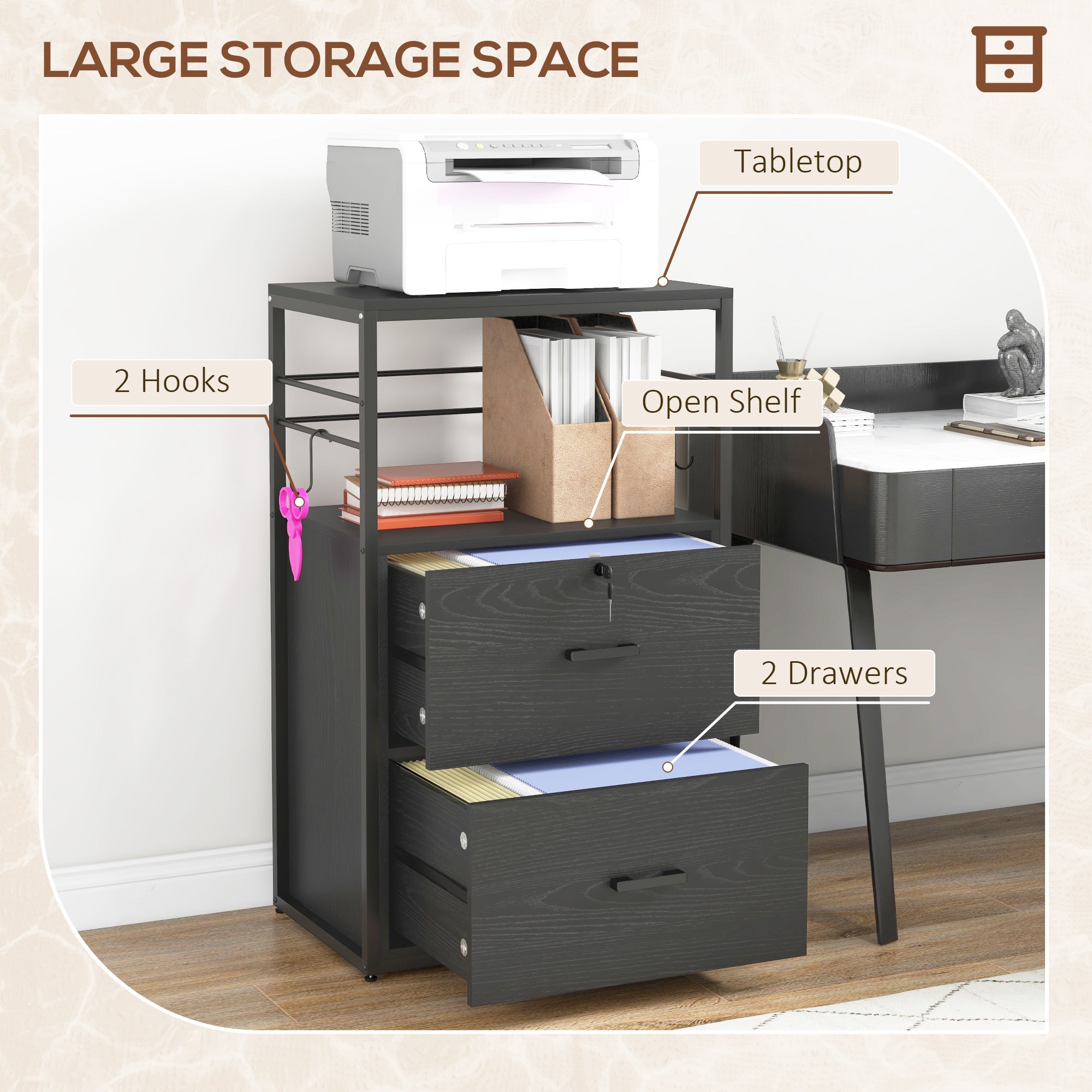 Vinsetto Vertical Filing Cabinet with Keys, Lockable File Cabinet with Adjustable Hanging Bar for Letter, A4 and Legal Size, 41