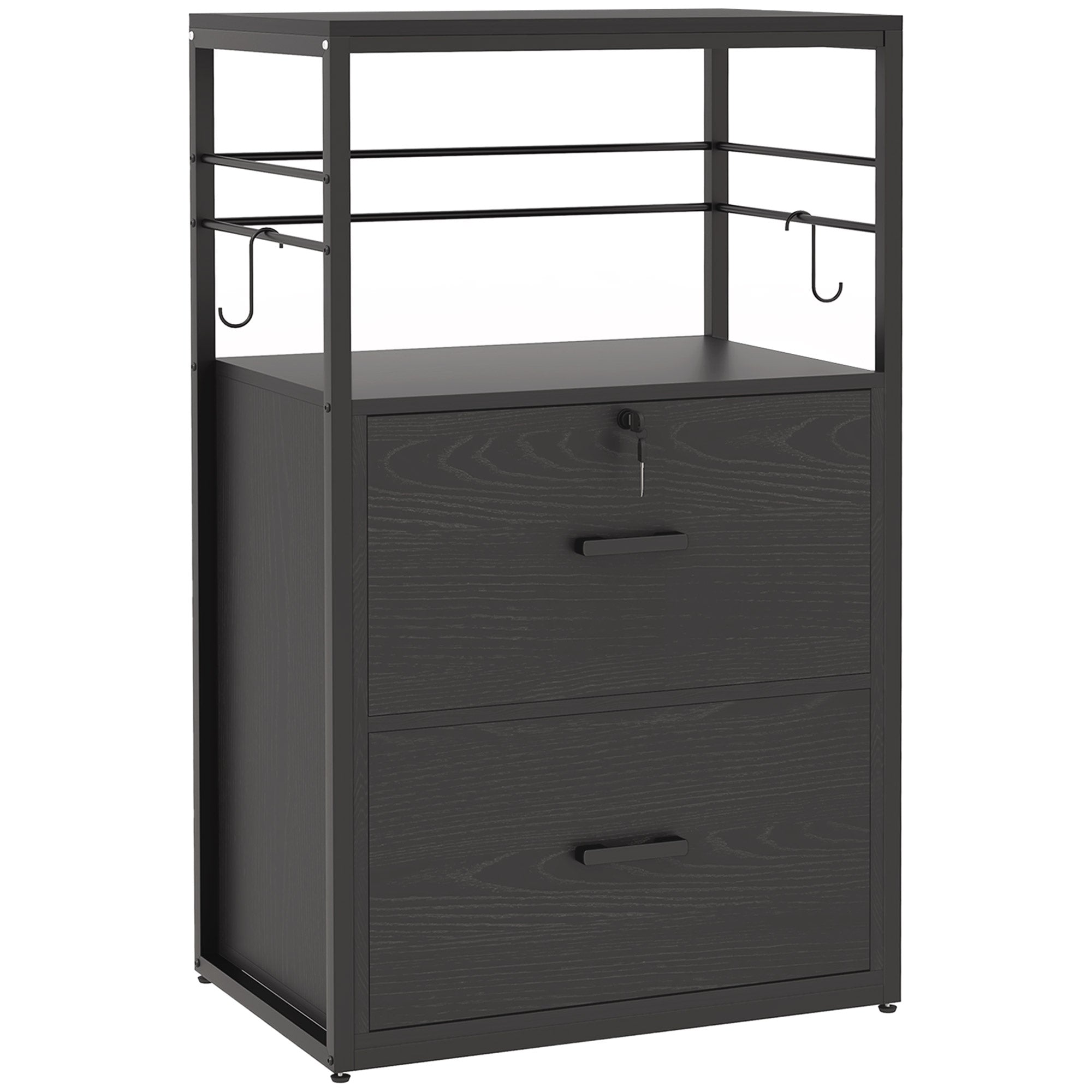 Vinsetto Vertical Filing Cabinet with Keys, Lockable File Cabinet with Adjustable Hanging Bar for Letter, A4 and Legal Size, 41" Tall Printer Stand with Shelves and Hooks, Black