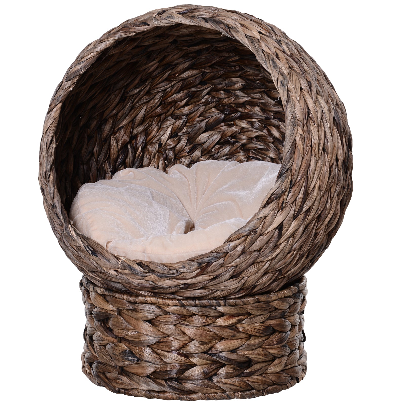 PawHut Handwoven Elevated Cat Bed with Soft Cushion & Cat Egg Chair Shape, Cat Basket Bed Kitty House with Stand, Raised Wicker Cat Bed for Indoor Cats, 23.5" H, Gray