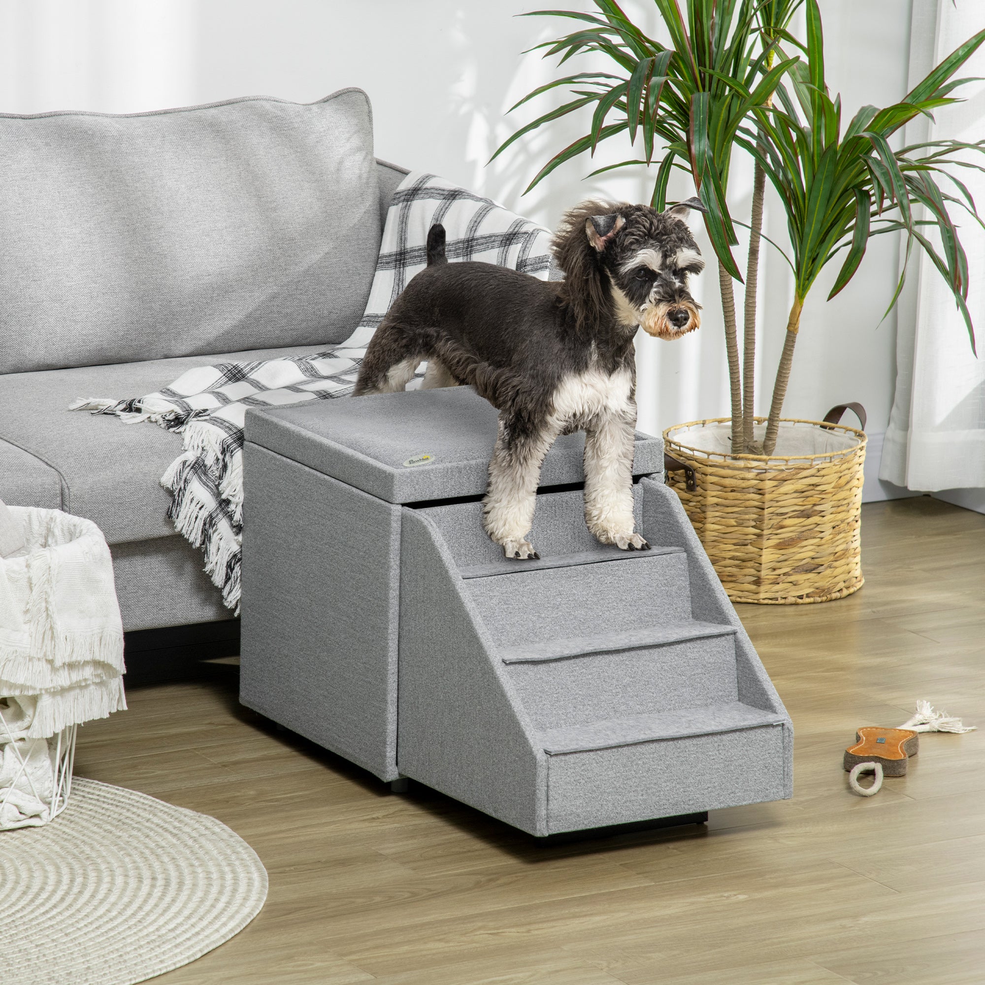 PawHut 2 in 1 Dog Stairs Ottoman, Multi-purpose Pet Stair with Storage for Small Medium Dogs Cats, Non-slip Dog Steps for Couch, High Beds and Sofa