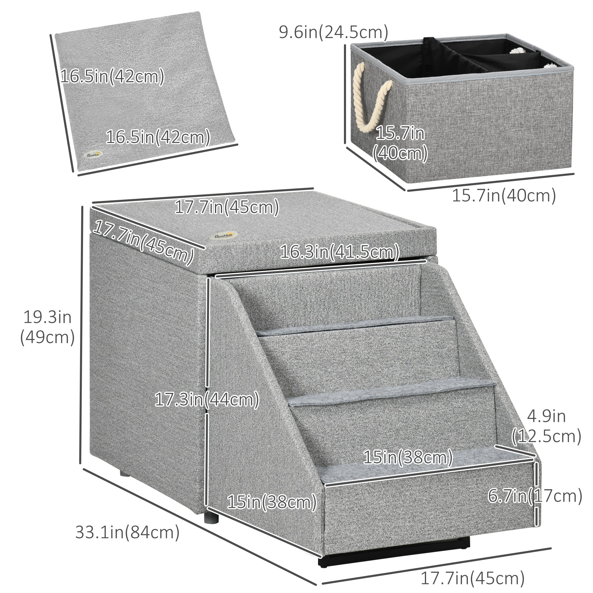 PawHut 2 in 1 Dog Stairs Ottoman, Multi-purpose Pet Stair with Storage for Small Medium Dogs Cats, Non-slip Dog Steps for Couch, High Beds and Sofa