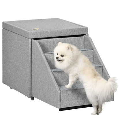 PawHut 2 in 1 Dog Stairs Ottoman, Multi-purpose Pet Stair with Storage for Small Medium Dogs Cats, Non-slip Dog Steps for Couch, High Beds and Sofa
