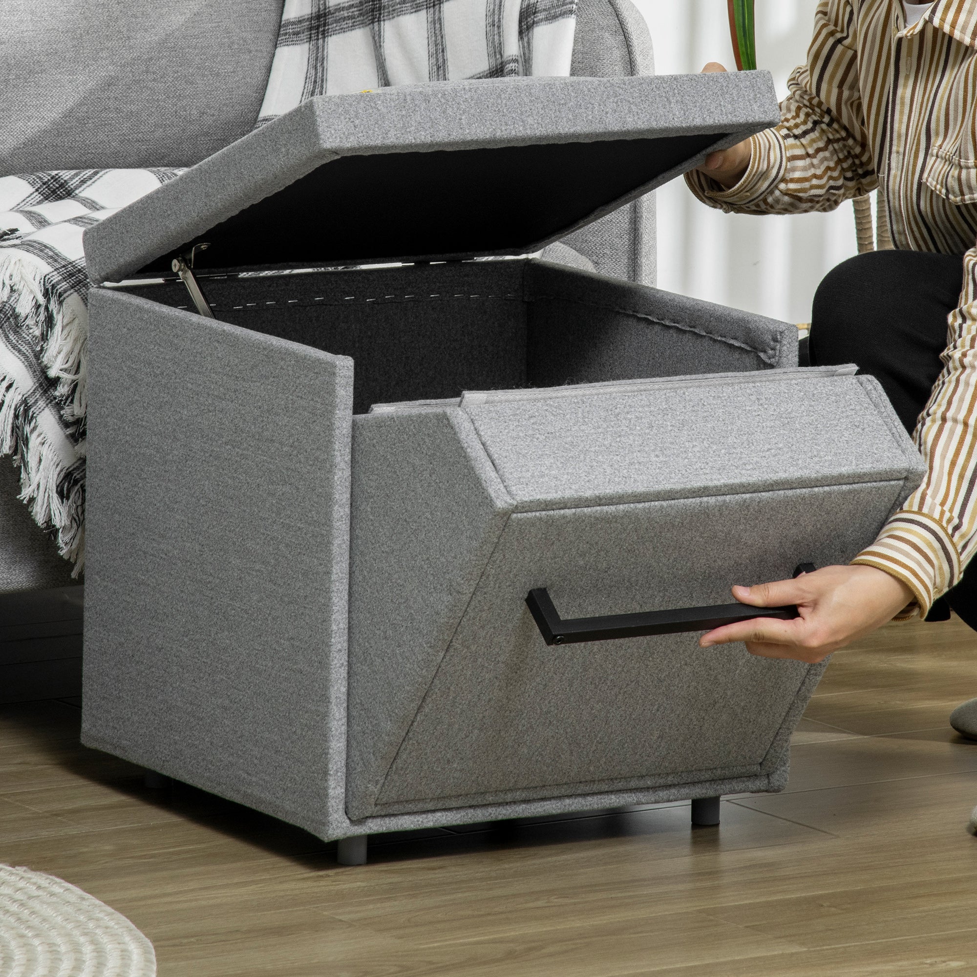 PawHut 2 in 1 Dog Stairs Ottoman, Multi-purpose Pet Stair with Storage for Small Medium Dogs Cats, Non-slip Dog Steps for Couch, High Beds and Sofa