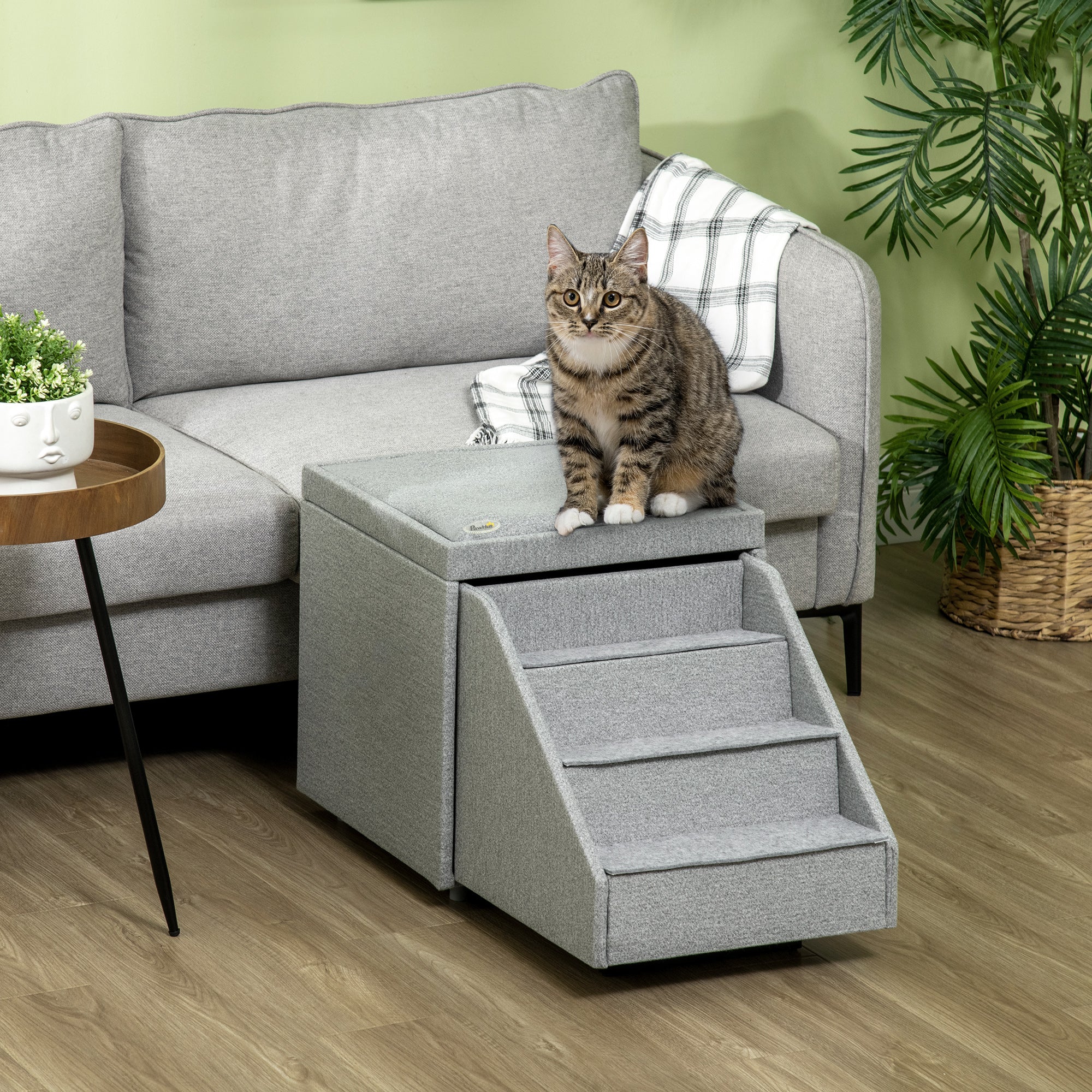 PawHut 2 in 1 Dog Stairs Ottoman, Multi-purpose Pet Stair with Storage for Small Medium Dogs Cats, Non-slip Dog Steps for Couch, High Beds and Sofa