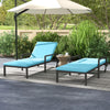 Outsunny 2 Piece Wicker Chaise Lounger PE Rattan Outdoor Lounge Chair Garden Chair Recliner with 5-Level Adjustable Backrest and 2 Wheels, Sky Blue