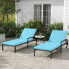 Outsunny 2 Piece Wicker Chaise Lounger PE Rattan Outdoor Lounge Chair Garden Chair Recliner with 5-Level Adjustable Backrest and 2 Wheels, Sky Blue