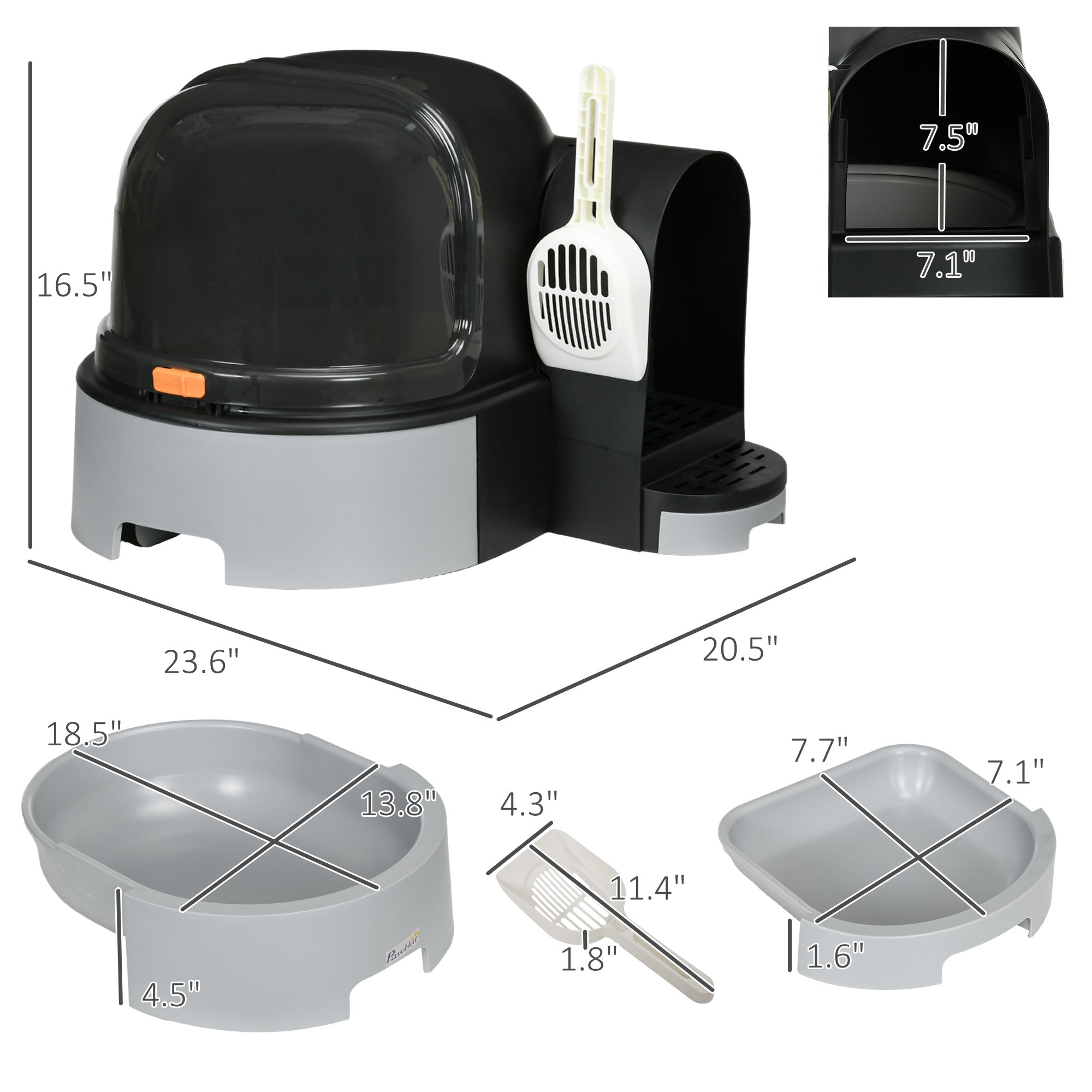 PawHut Cat Litter Box with Lid, Covered Litter Box, Easy to Clean & Open Including Openable Front Cover, Litter Scoop, Gray