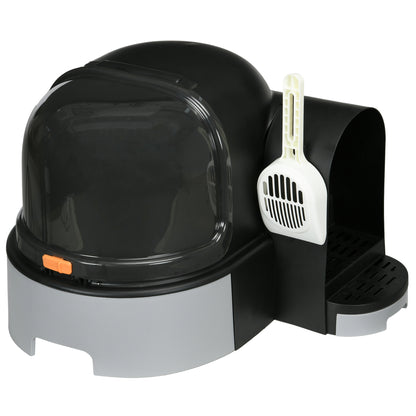 PawHut Cat Litter Box with Lid, Covered Litter Box, Easy to Clean & Open Including Openable Front Cover, Litter Scoop, Gray
