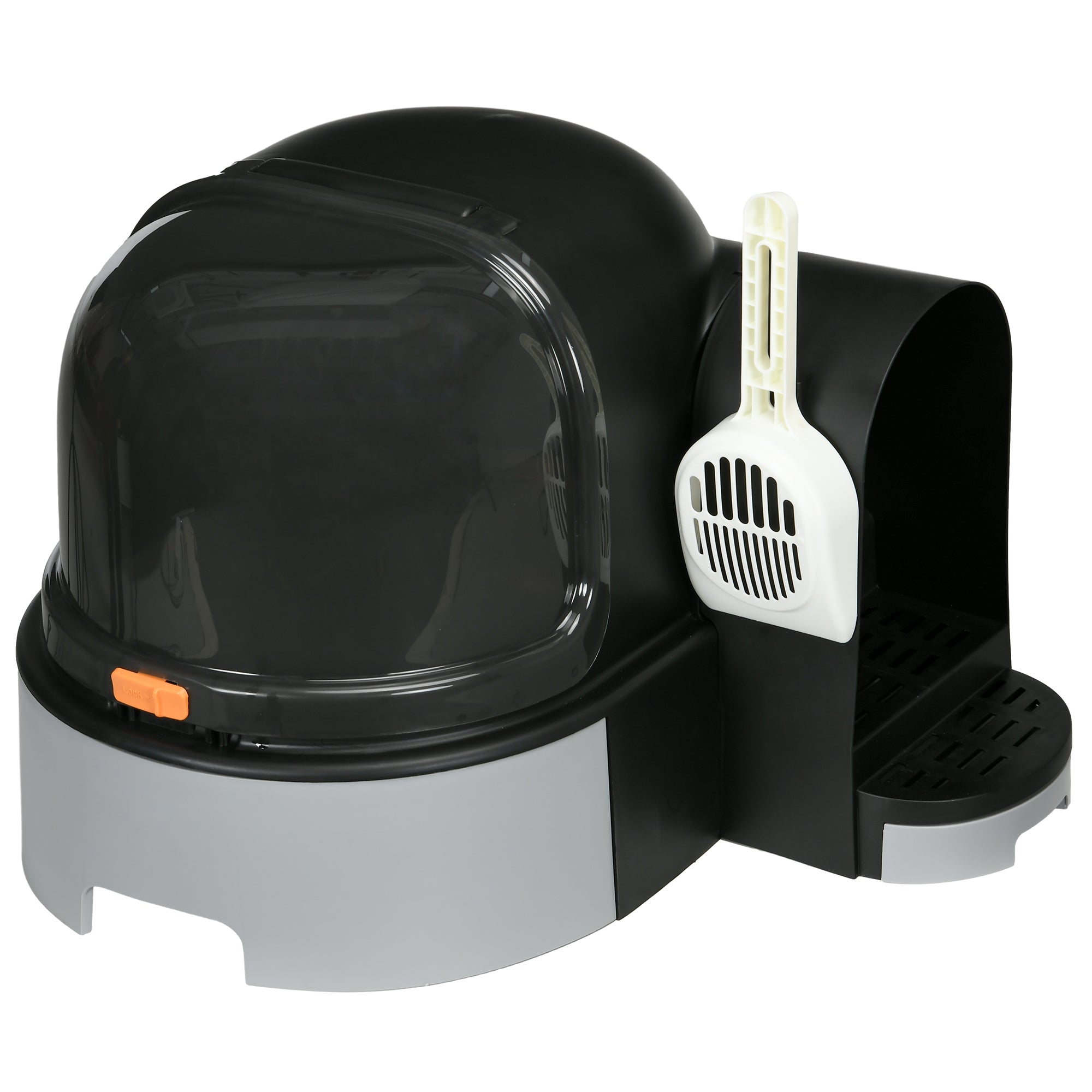 PawHut Cat Litter Box with Lid, Covered Litter Box, Easy to Clean & Open Including Openable Front Cover, Litter Scoop, Gray