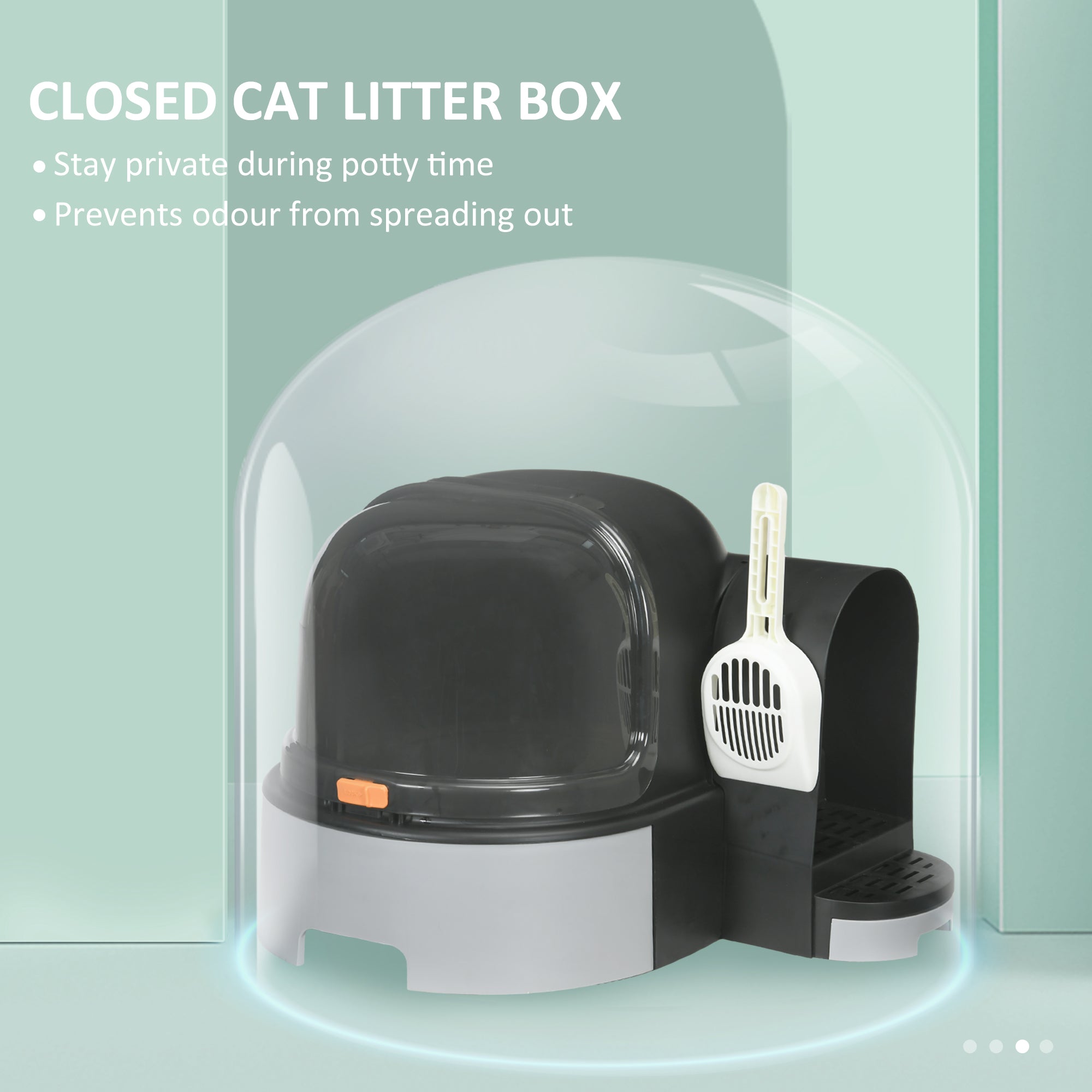 PawHut Cat Litter Box with Lid, Covered Litter Box, Easy to Clean & Open Including Openable Front Cover, Litter Scoop, Gray