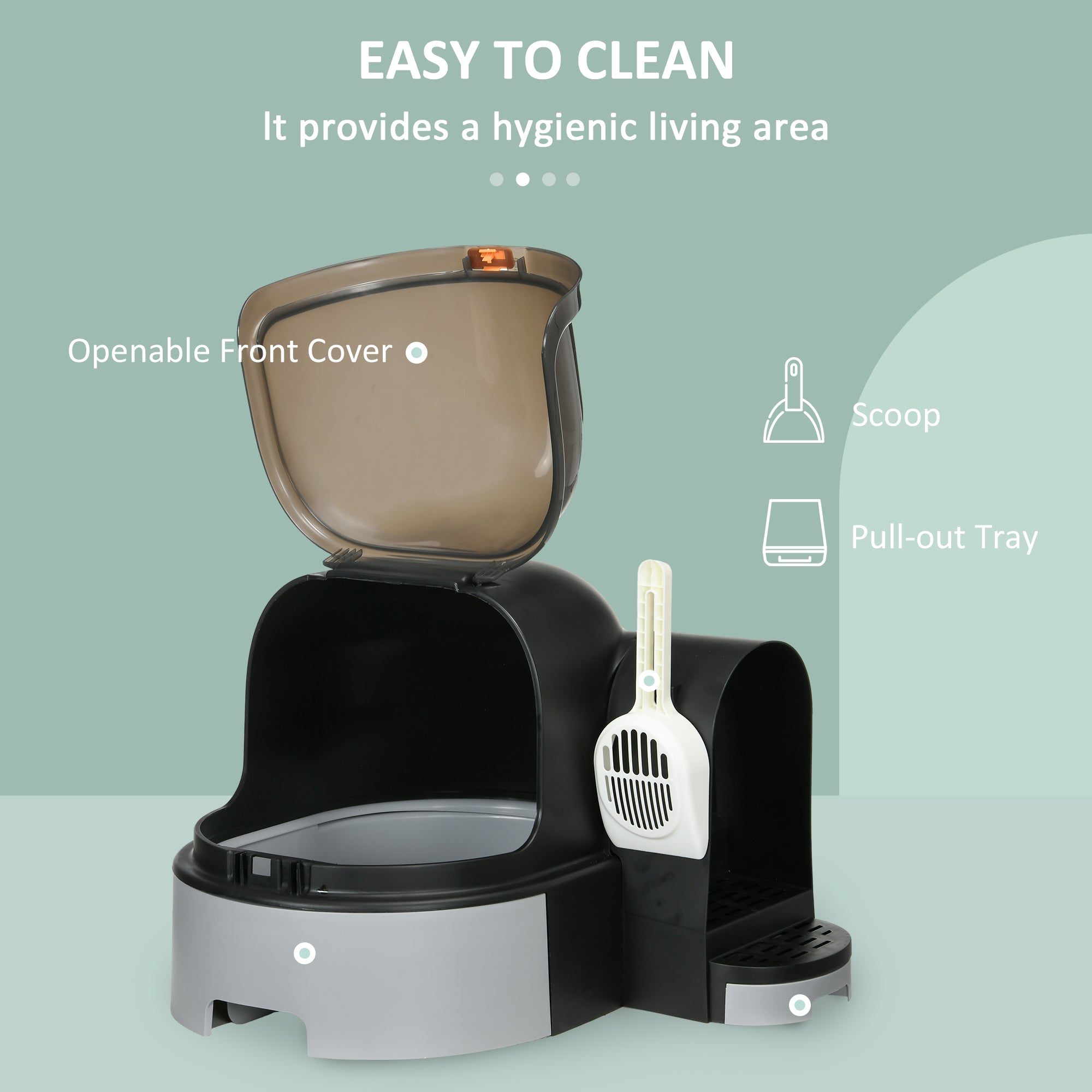 PawHut Cat Litter Box with Lid, Covered Litter Box, Easy to Clean & Open Including Openable Front Cover, Litter Scoop, Gray