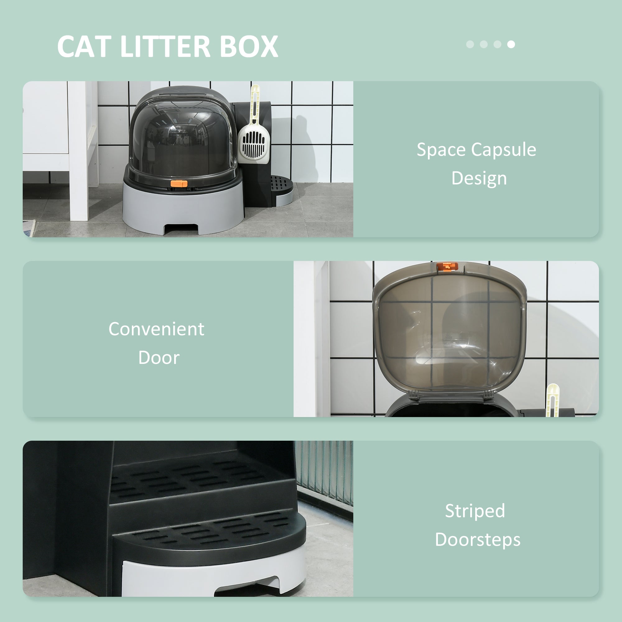 PawHut Cat Litter Box with Lid, Covered Litter Box, Easy to Clean & Open Including Openable Front Cover, Litter Scoop, Gray