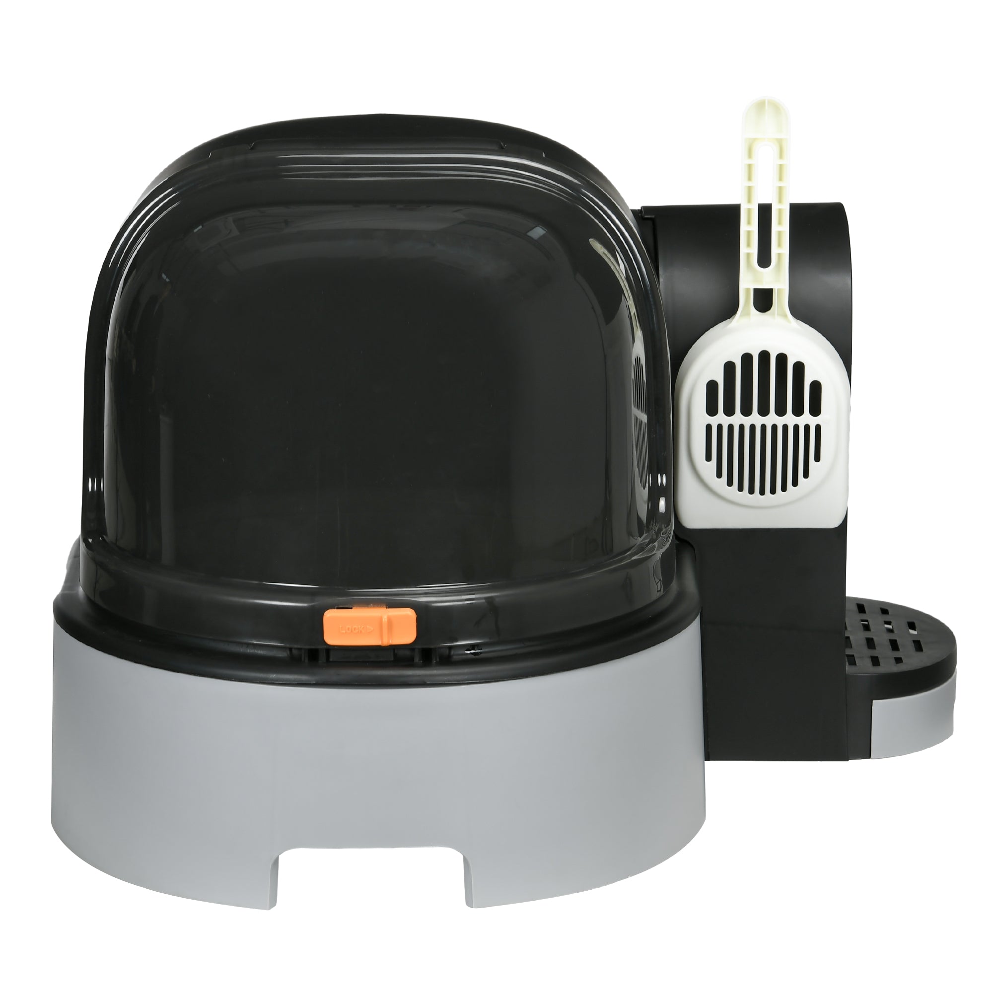PawHut Cat Litter Box with Lid, Covered Litter Box, Easy to Clean & Open Including Openable Front Cover, Litter Scoop, Gray
