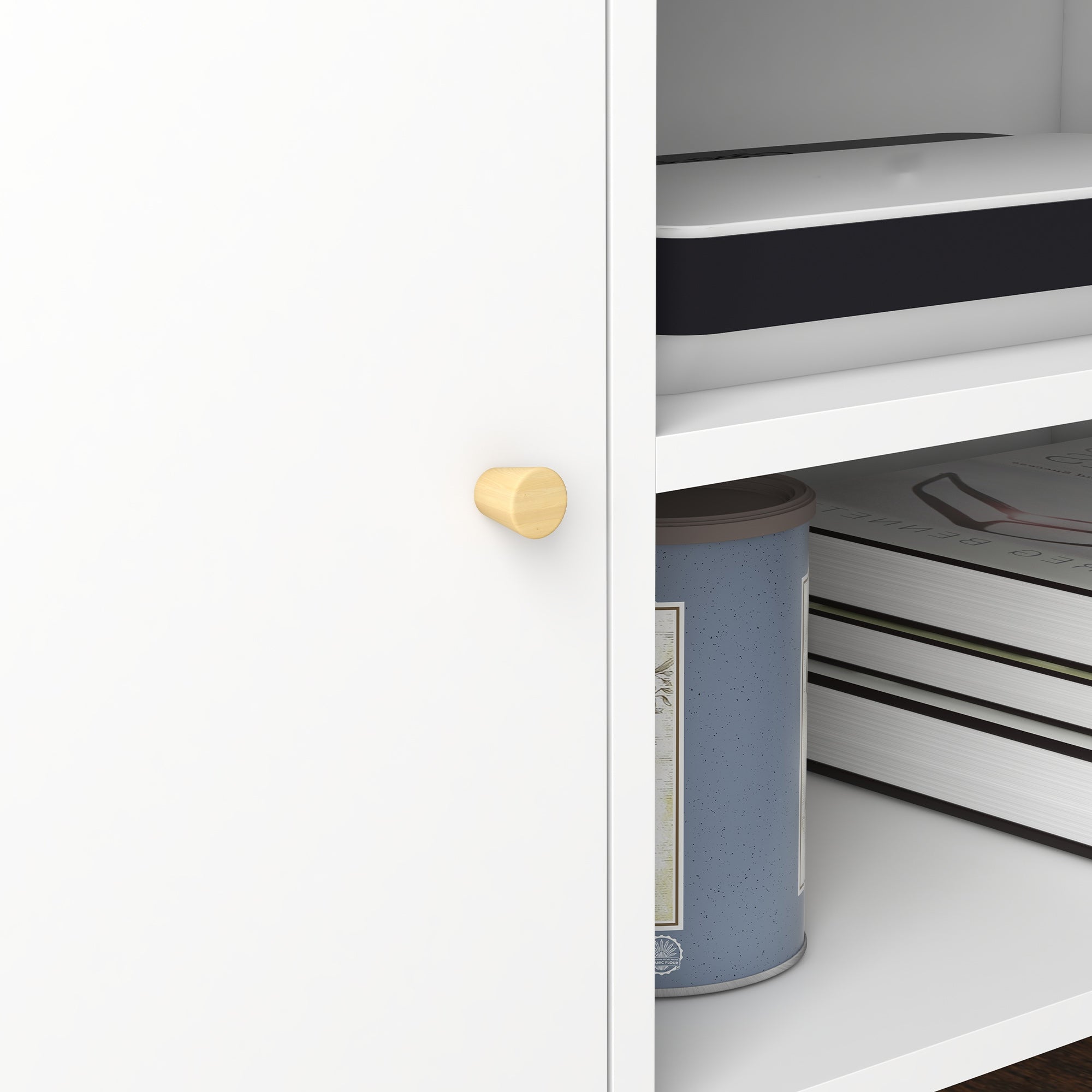 HOMCOM TV Stand Cabinet for TVs up to 55 Inches, Entertainment Unit with Storage Shelves and Wood Legs for Living Room, White