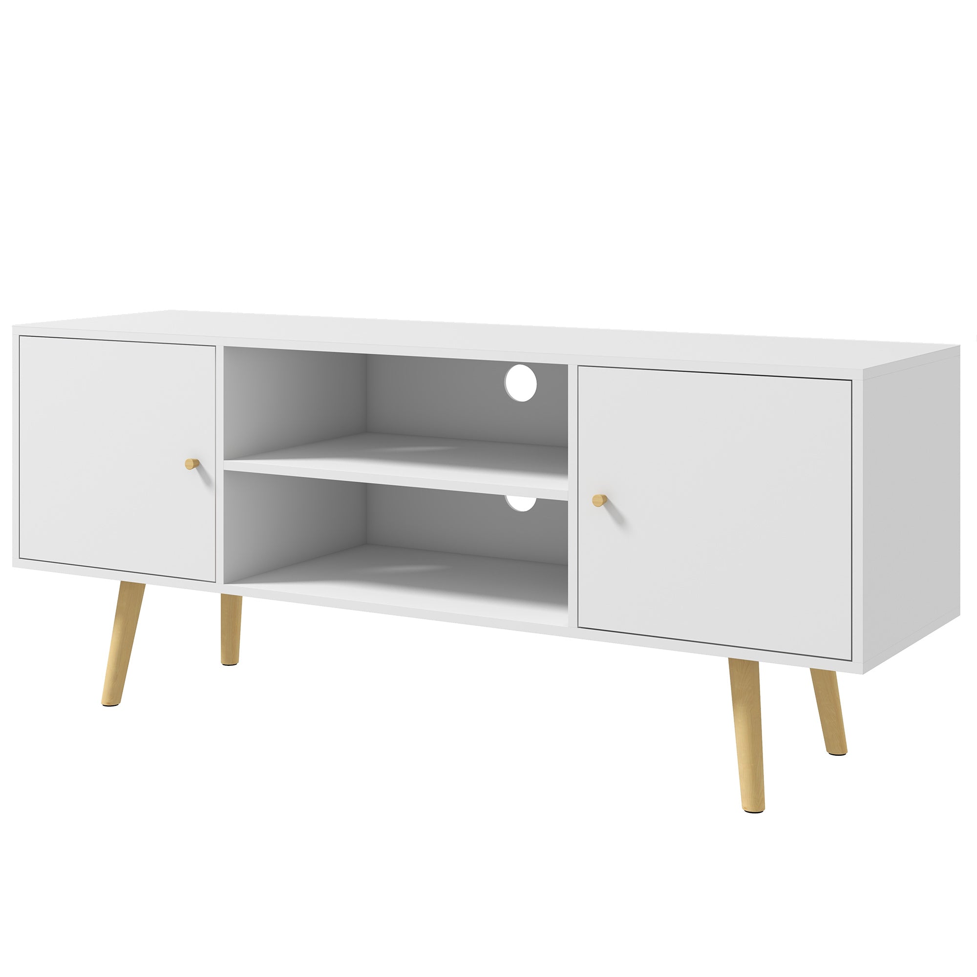 HOMCOM TV Stand Cabinet for TVs up to 55 Inches, Entertainment Unit with Storage Shelves and Wood Legs for Living Room, White