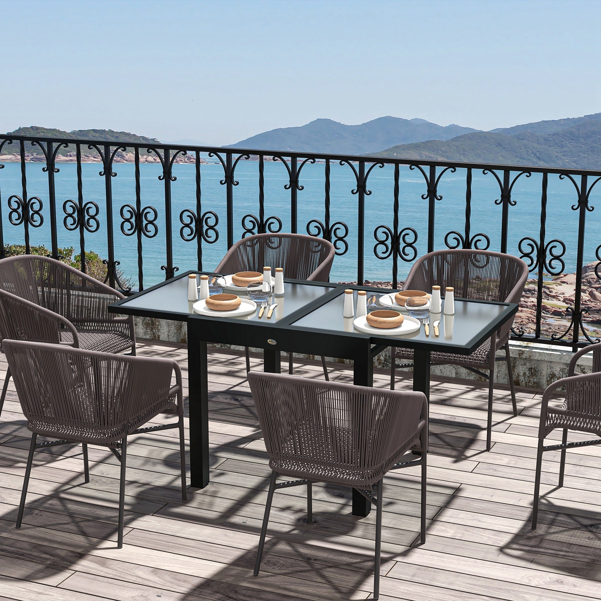 Outsunny 63" Extendable Outdoor Dining Table Patio Table with Aluminum Frame and Tempered Glass Tabletop, Clear