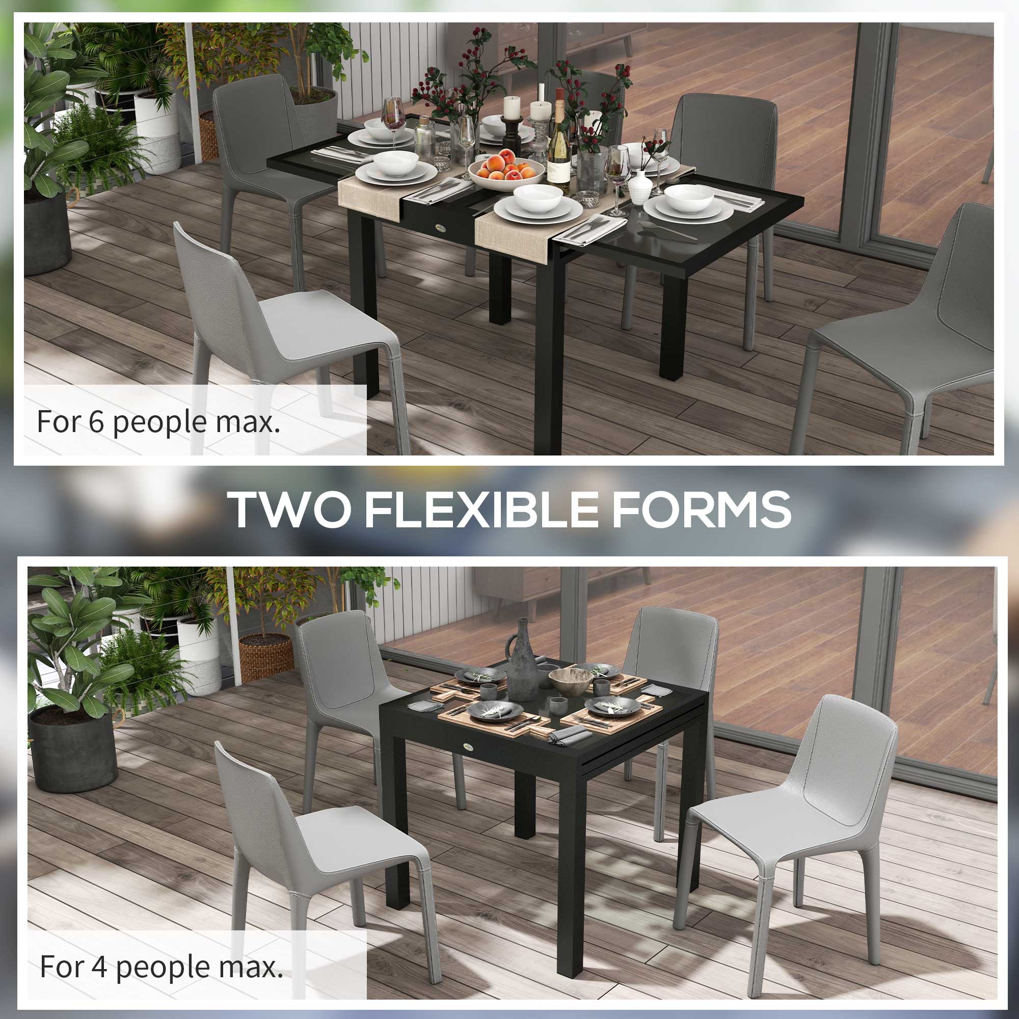 Outsunny 63" Extendable Outdoor Dining Table Patio Table with Aluminum Frame and Tempered Glass Tabletop, Clear