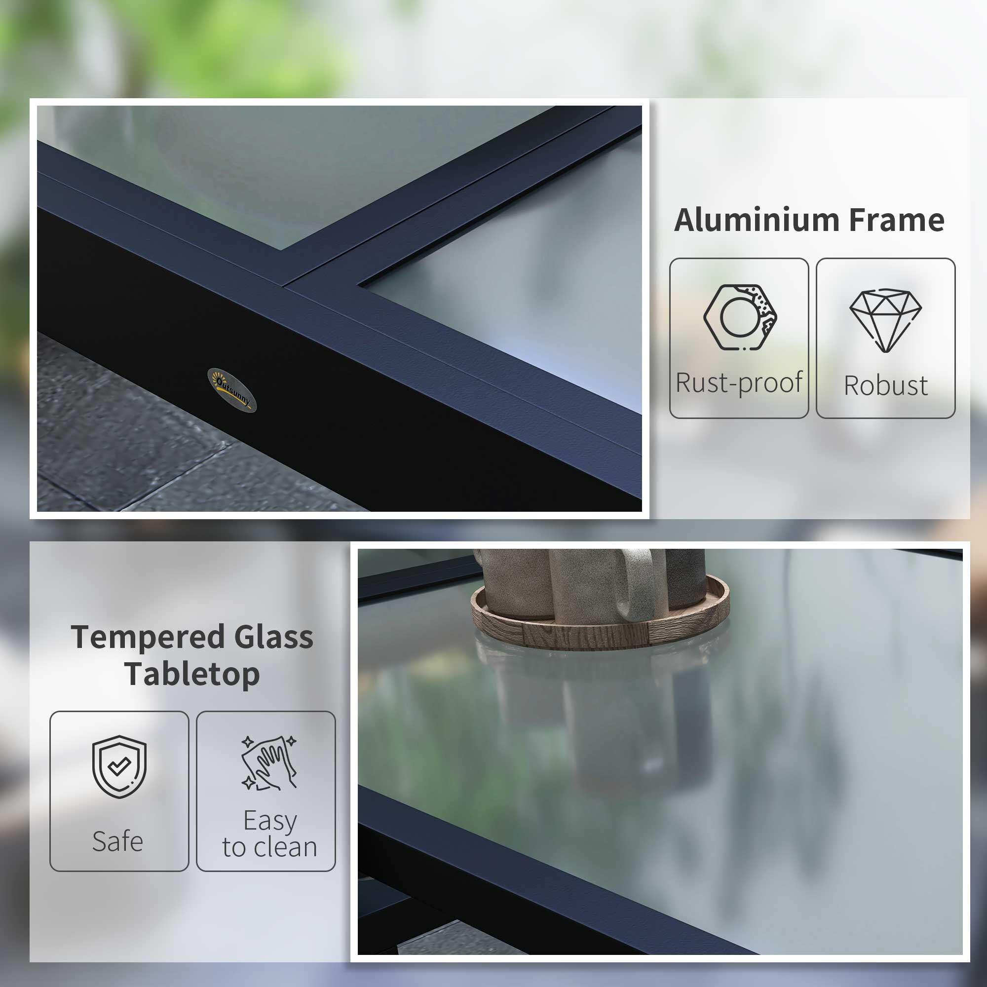 Outsunny 63" Extendable Outdoor Dining Table Patio Table with Aluminum Frame and Tempered Glass Tabletop, Clear