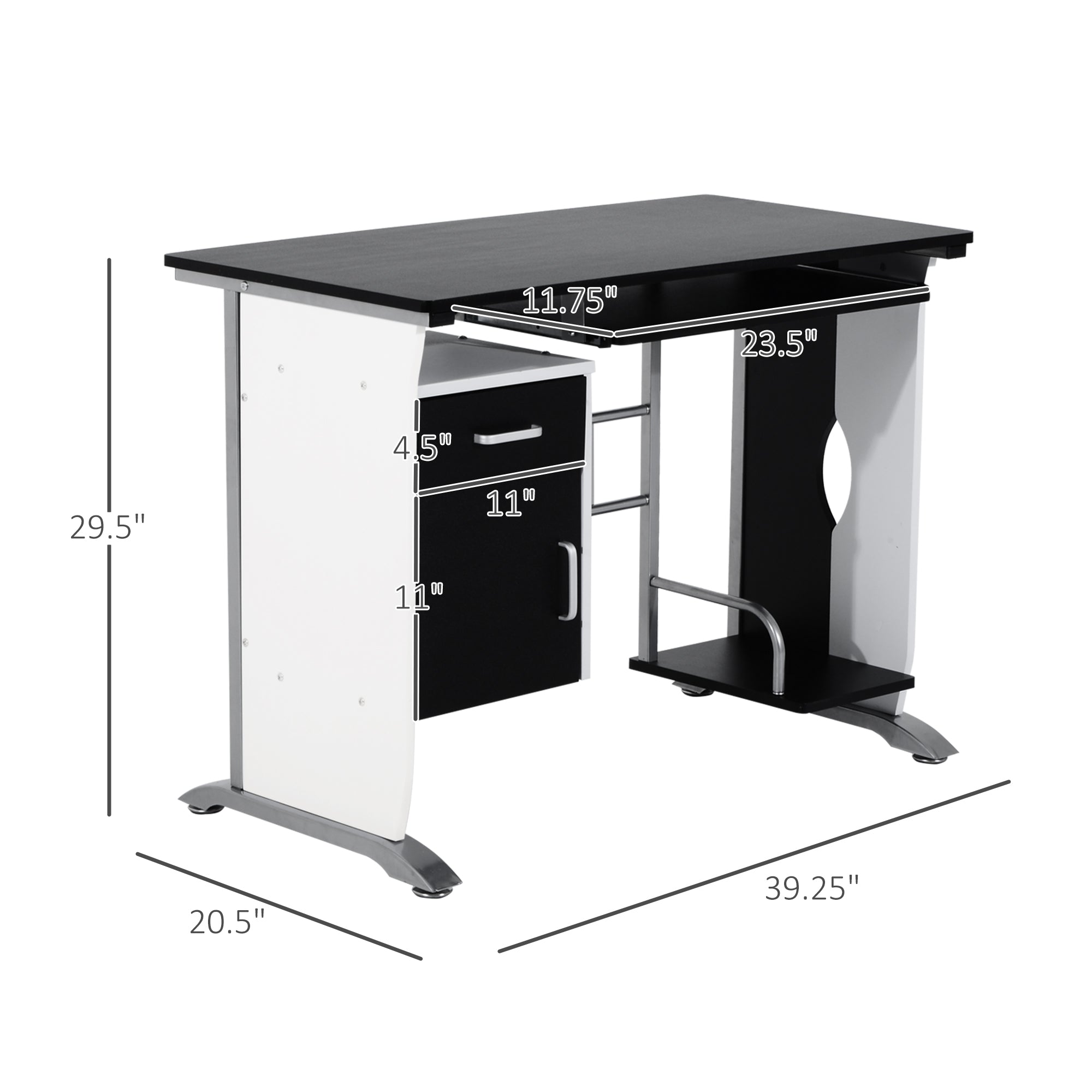 HOMCOM Computer Desk Table Home Office Furniture with Keyboard Tray and CPU Stand, Black and White