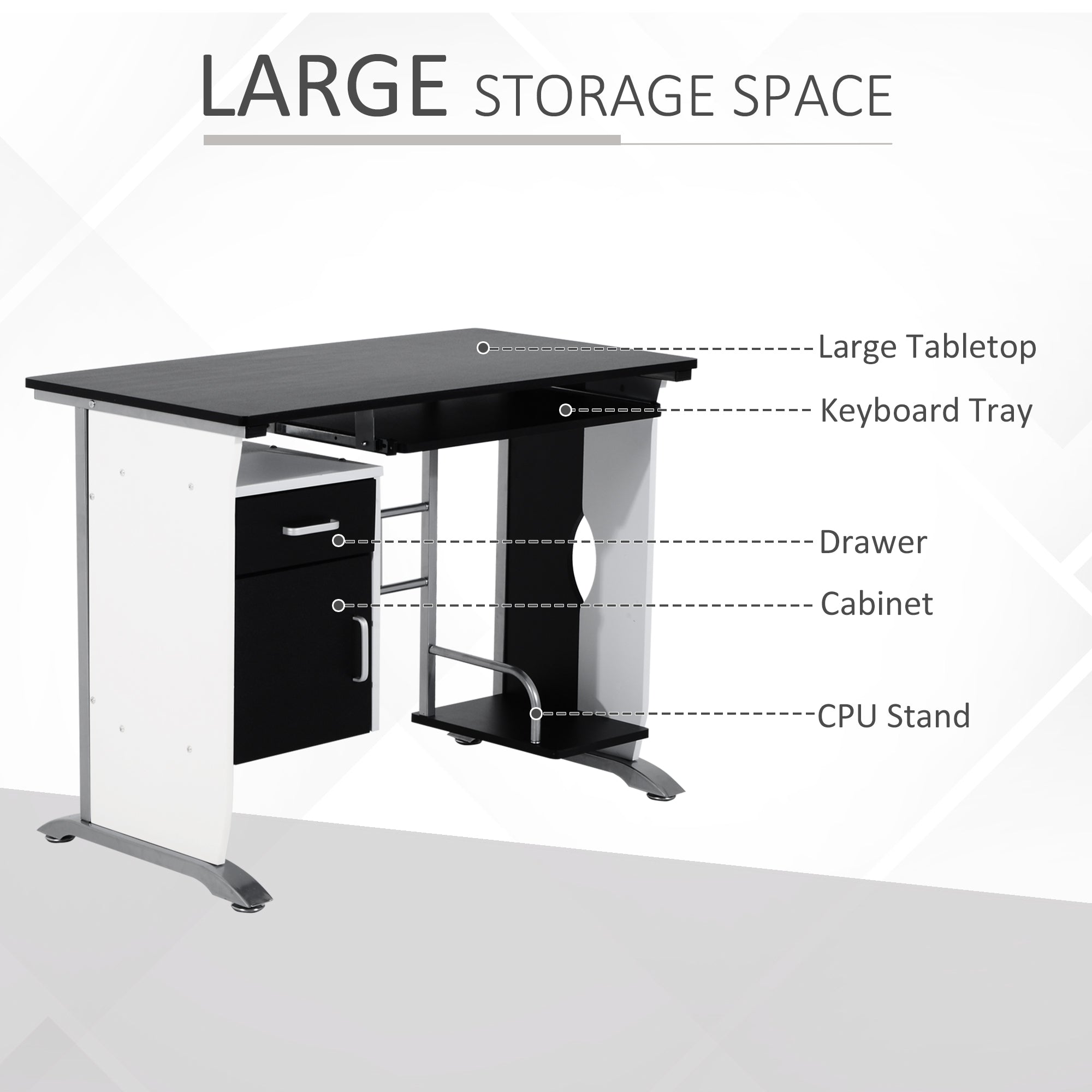 HOMCOM Computer Desk Table Home Office Furniture with Keyboard Tray and CPU Stand, Black and White