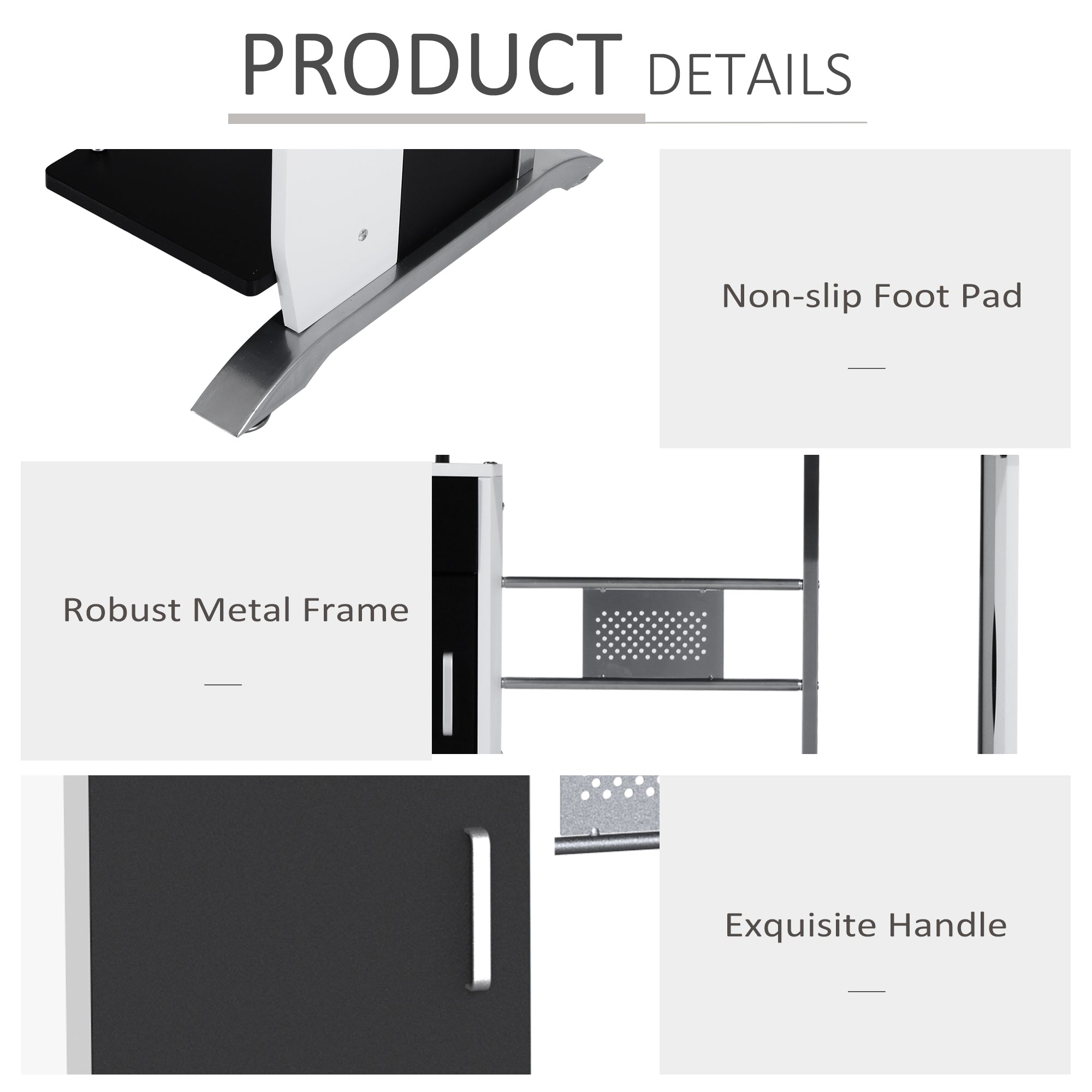 HOMCOM Computer Desk Table Home Office Furniture with Keyboard Tray and CPU Stand, Black and White