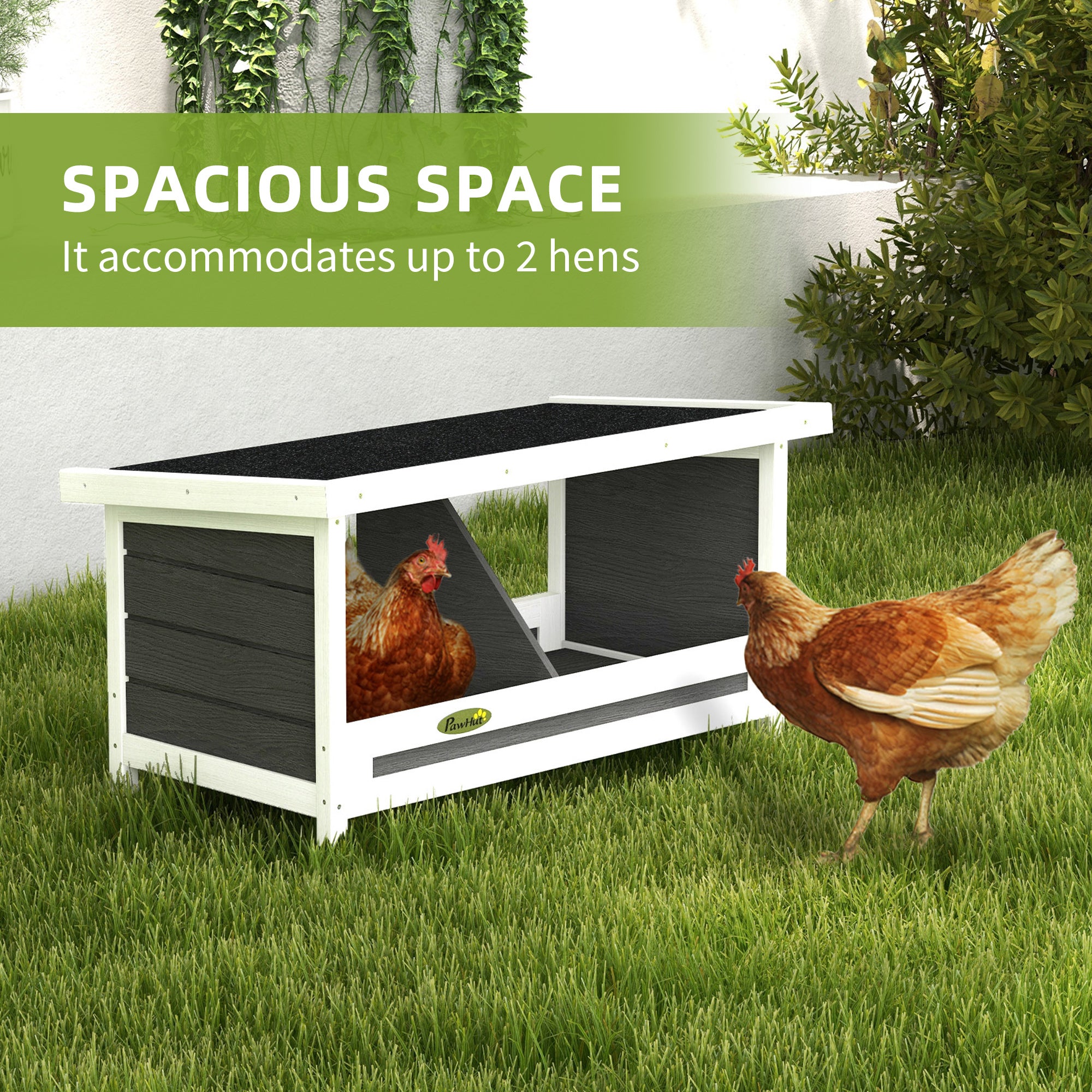 PawHut Chicken Nesting Box, 2 Compartments Wooden Nesting Boxes, Chicken Coop Accessories with Asphalt Roof for Indoor Outdoor Use, Up to 2 Hens